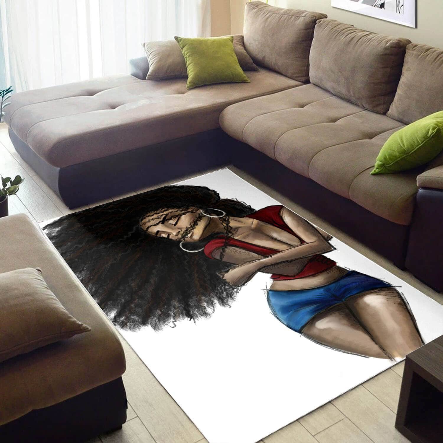 African American Pretty Afrocentric Lady Carpet Themed Living Room Rug