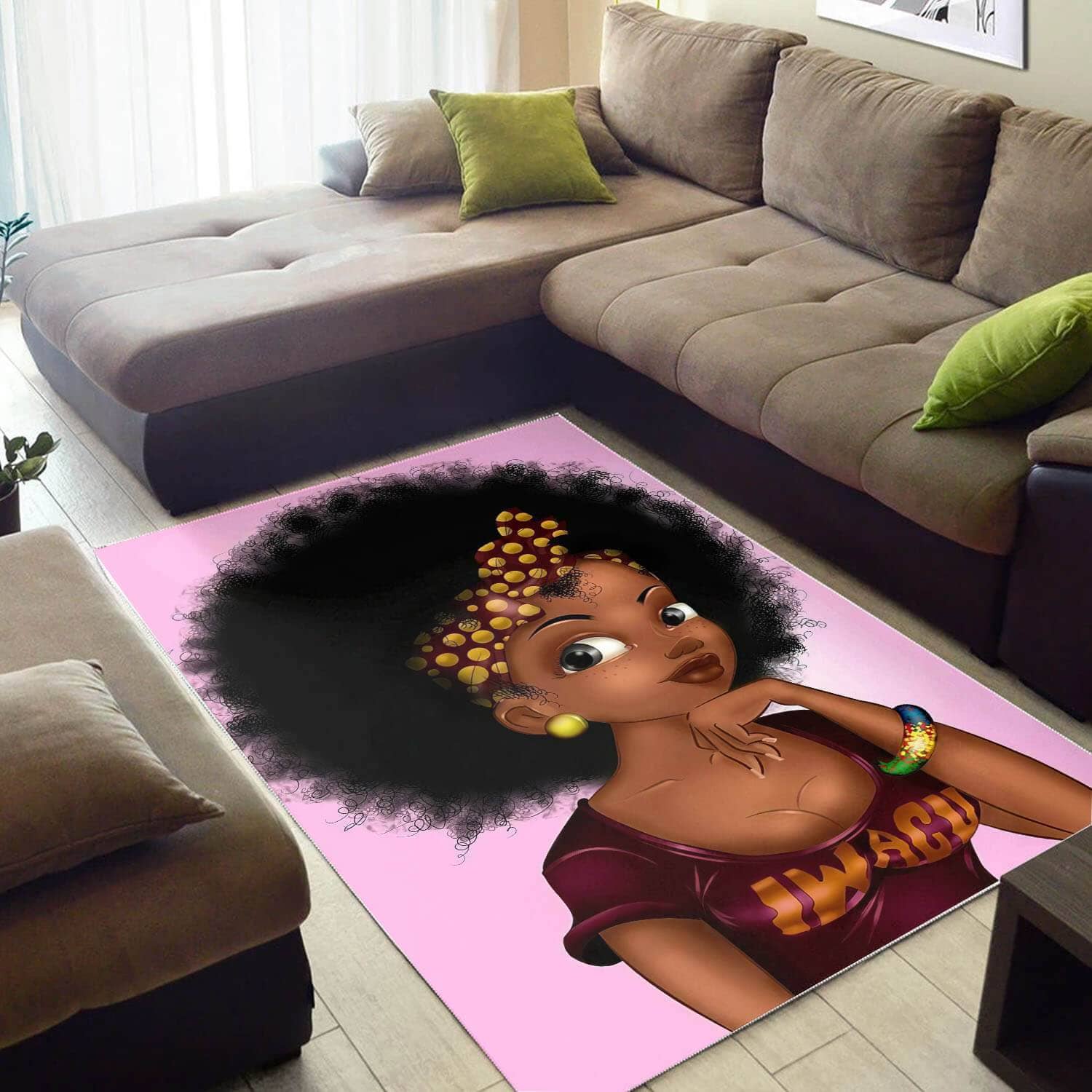 African American Pretty Black Afro Girl Carpet Afrocentric Themed Rug