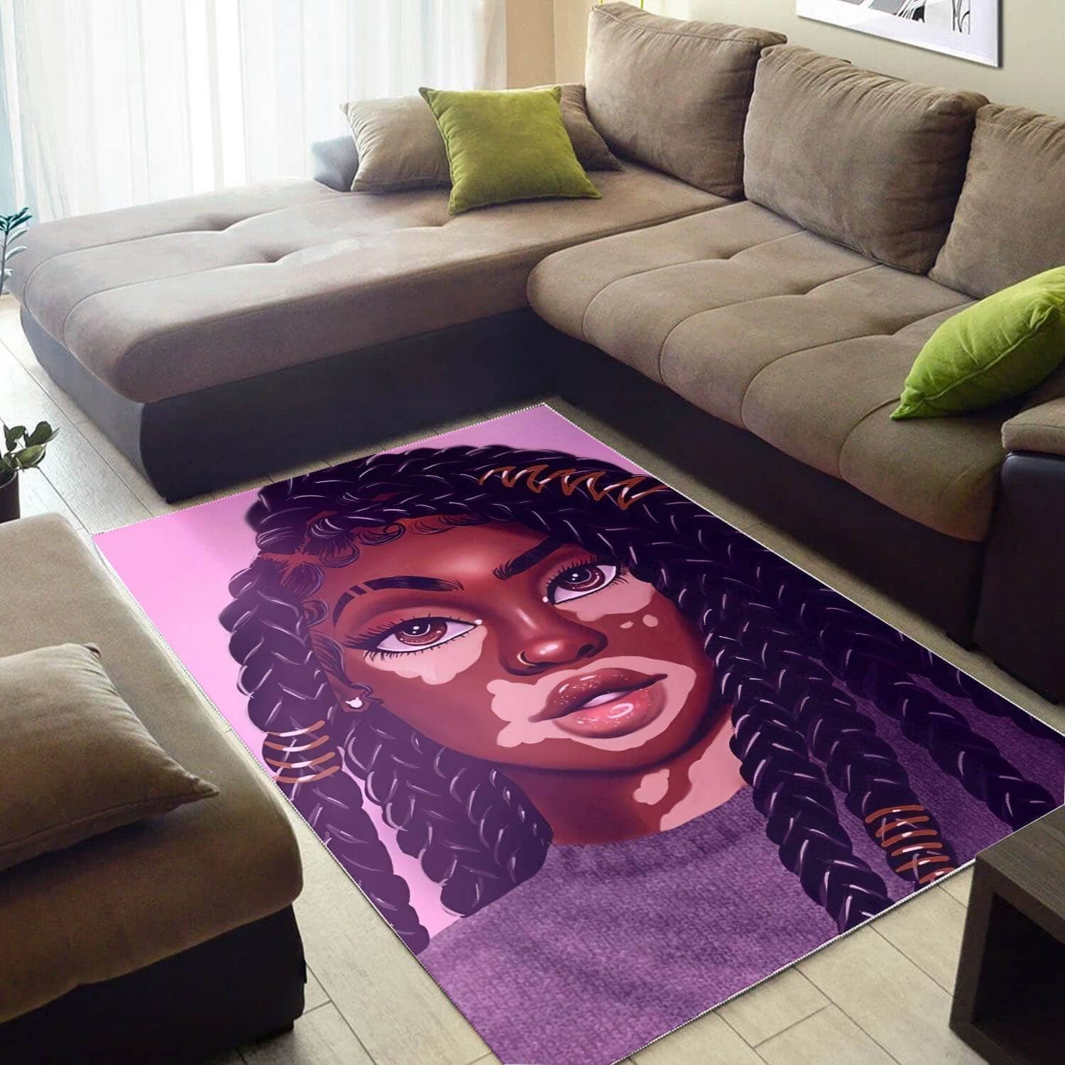 African American Pretty Black Girl Afro Inspired Modern Afrocentric Rug