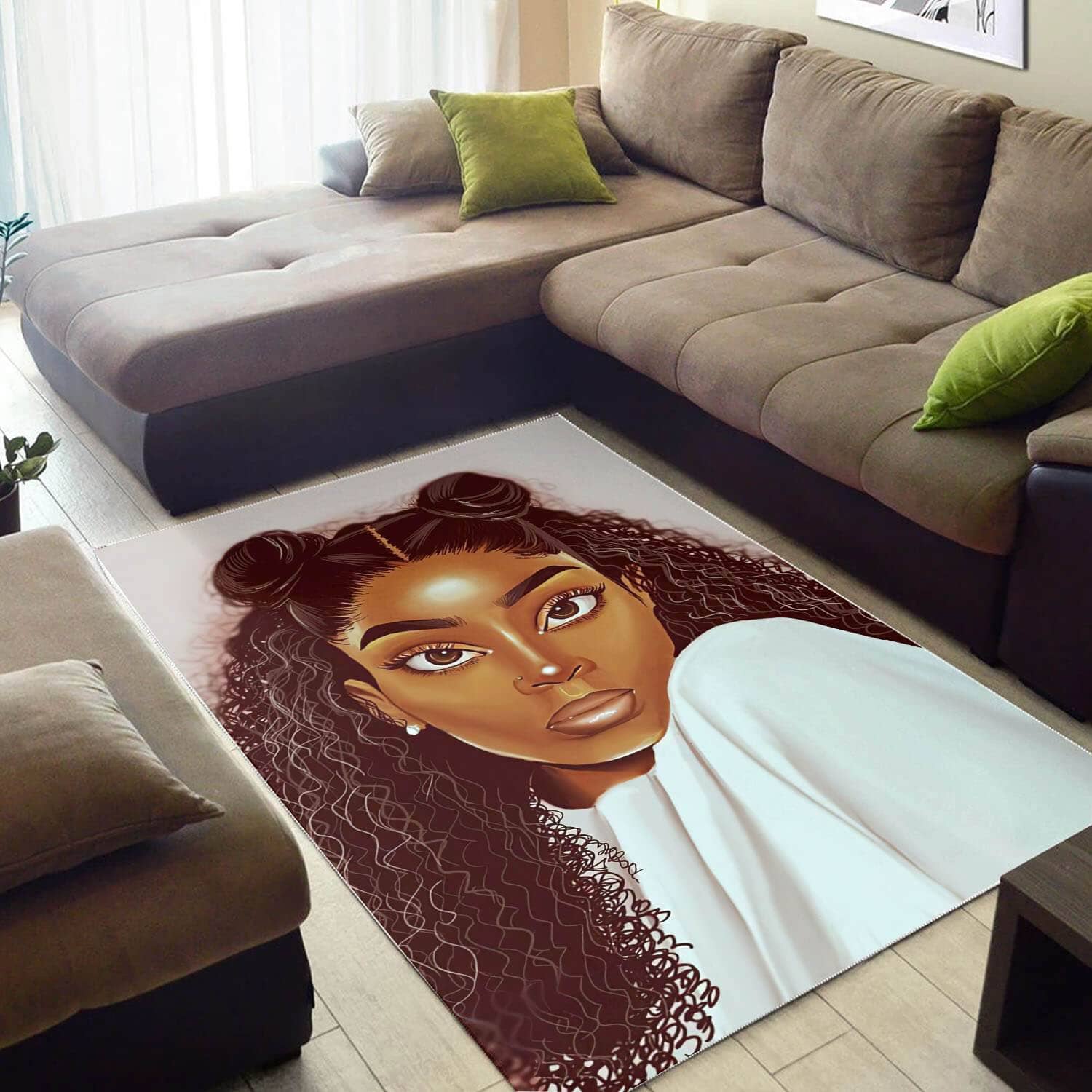 African American Pretty Black Girl Print Afrocentric Themed Rug