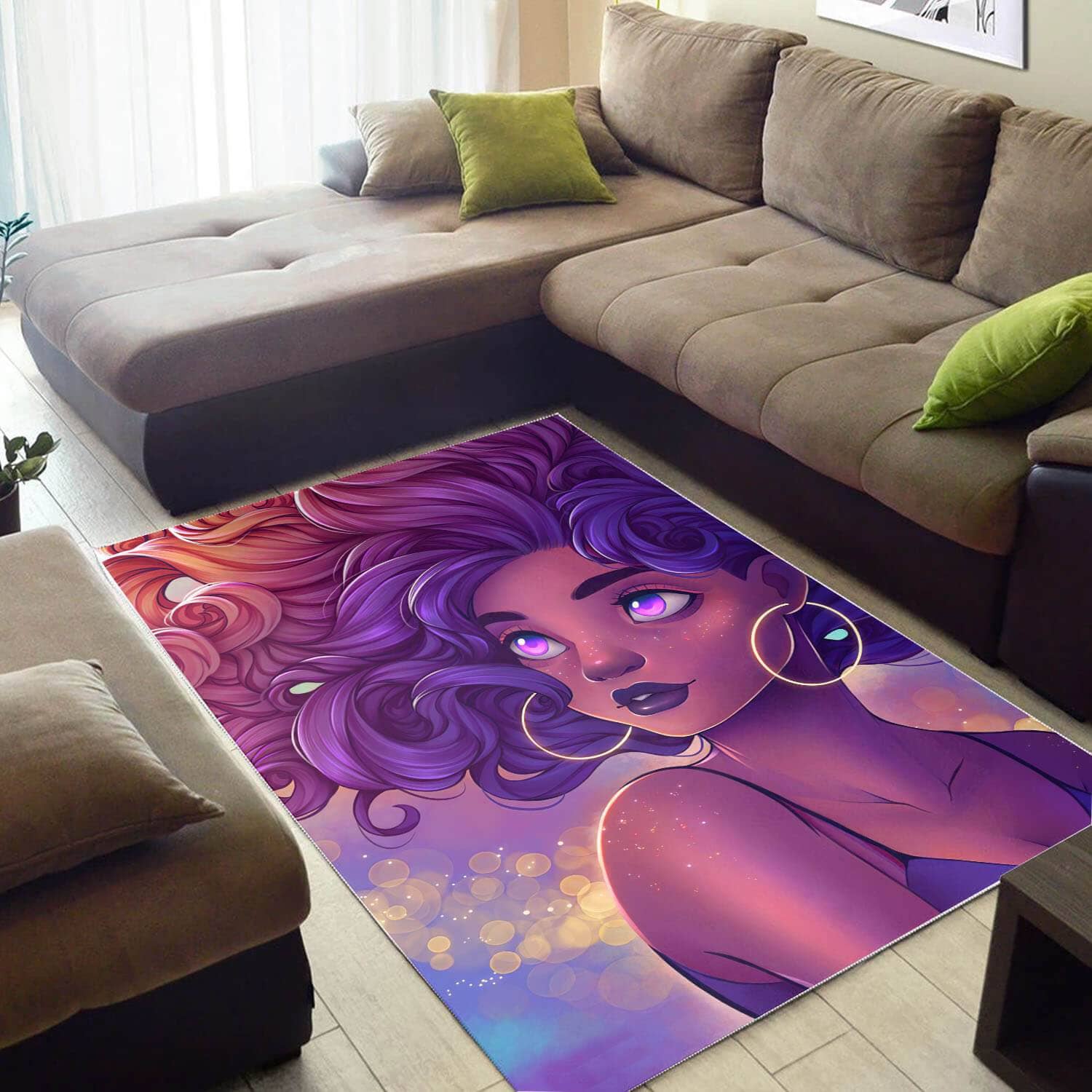 African American Pretty Black Woman Print Carpet Themed Living Room Rug