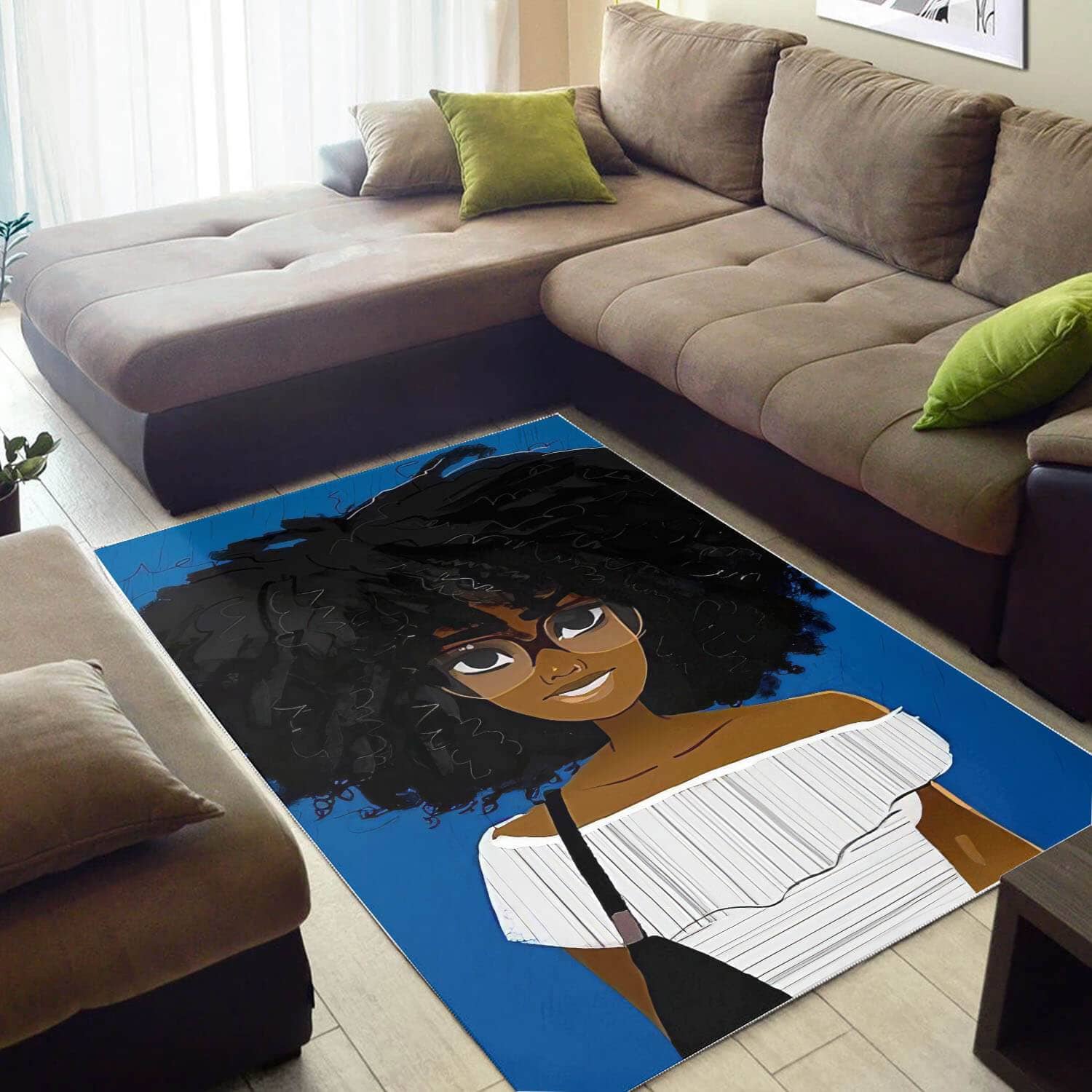 African American Pretty Black Woman With Afro Carpet Afrocentric Home Rug
