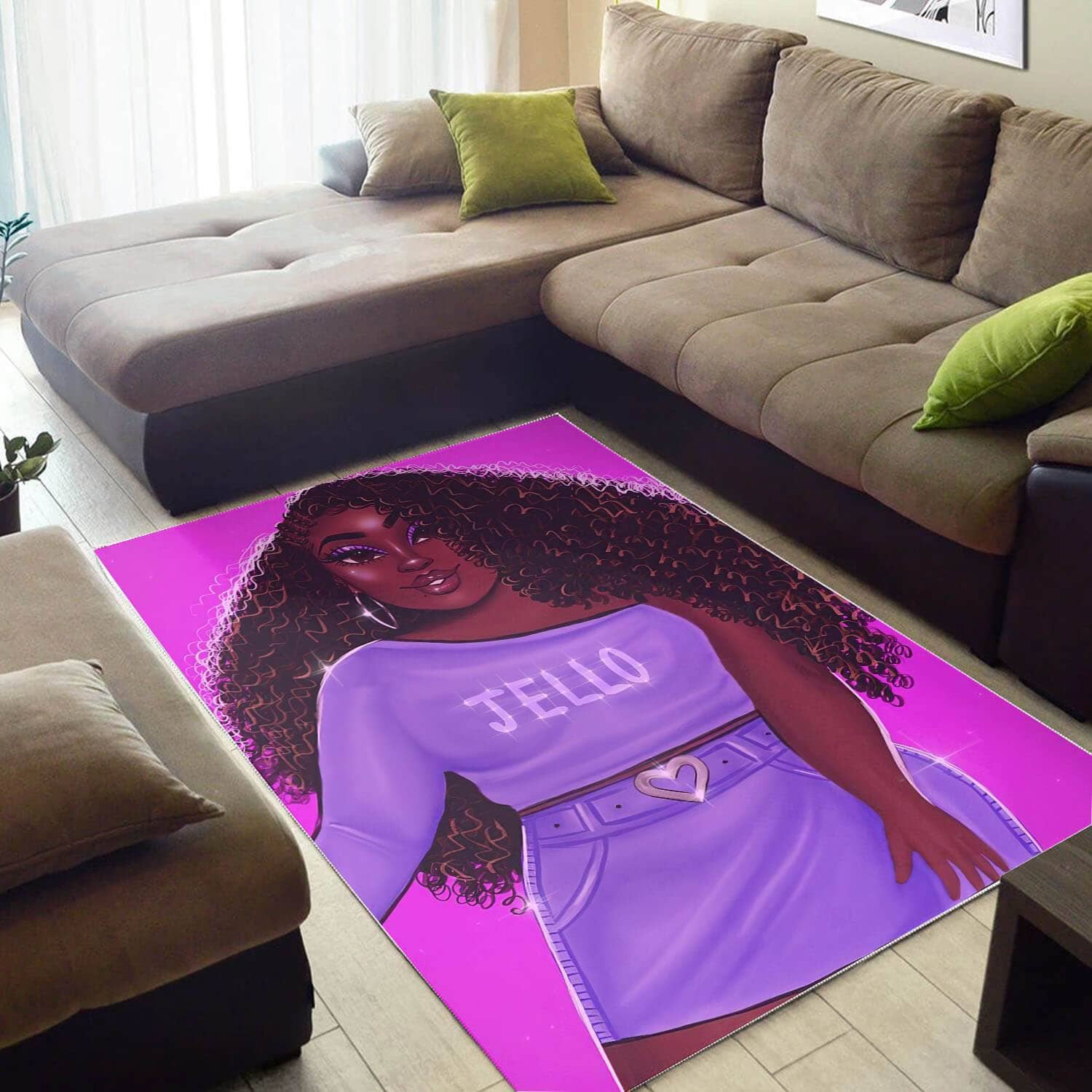 African American Pretty Black Woman With Afro Carpet Themed Home Rug
