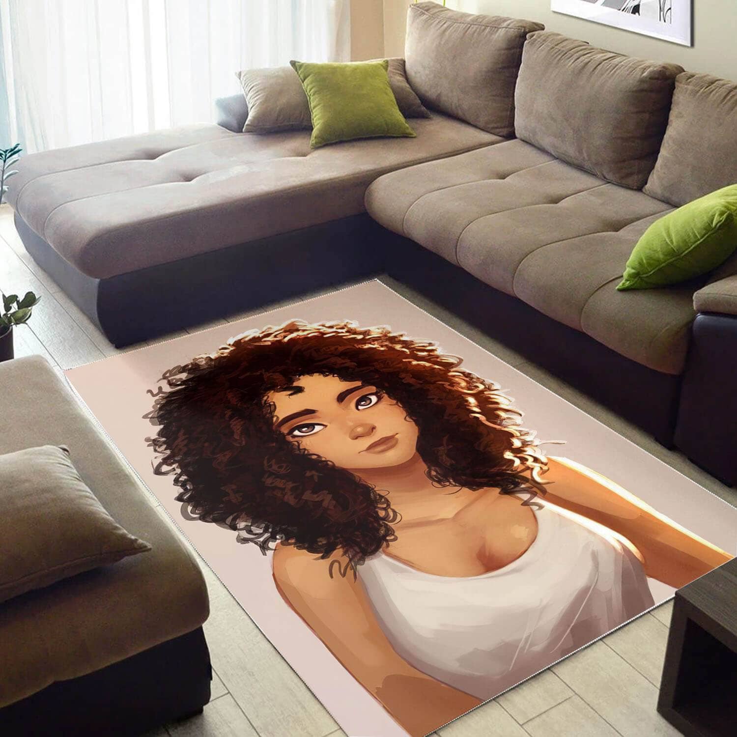African American Pretty Girl With Afro Carpet Design Modern Afrocentric Rug