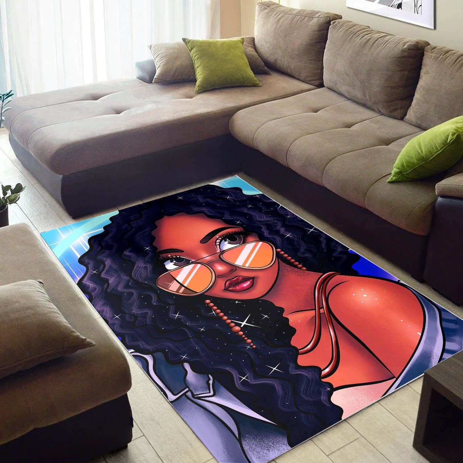 African American Pretty Girl With Afro Design Floor Afrocentric Rug