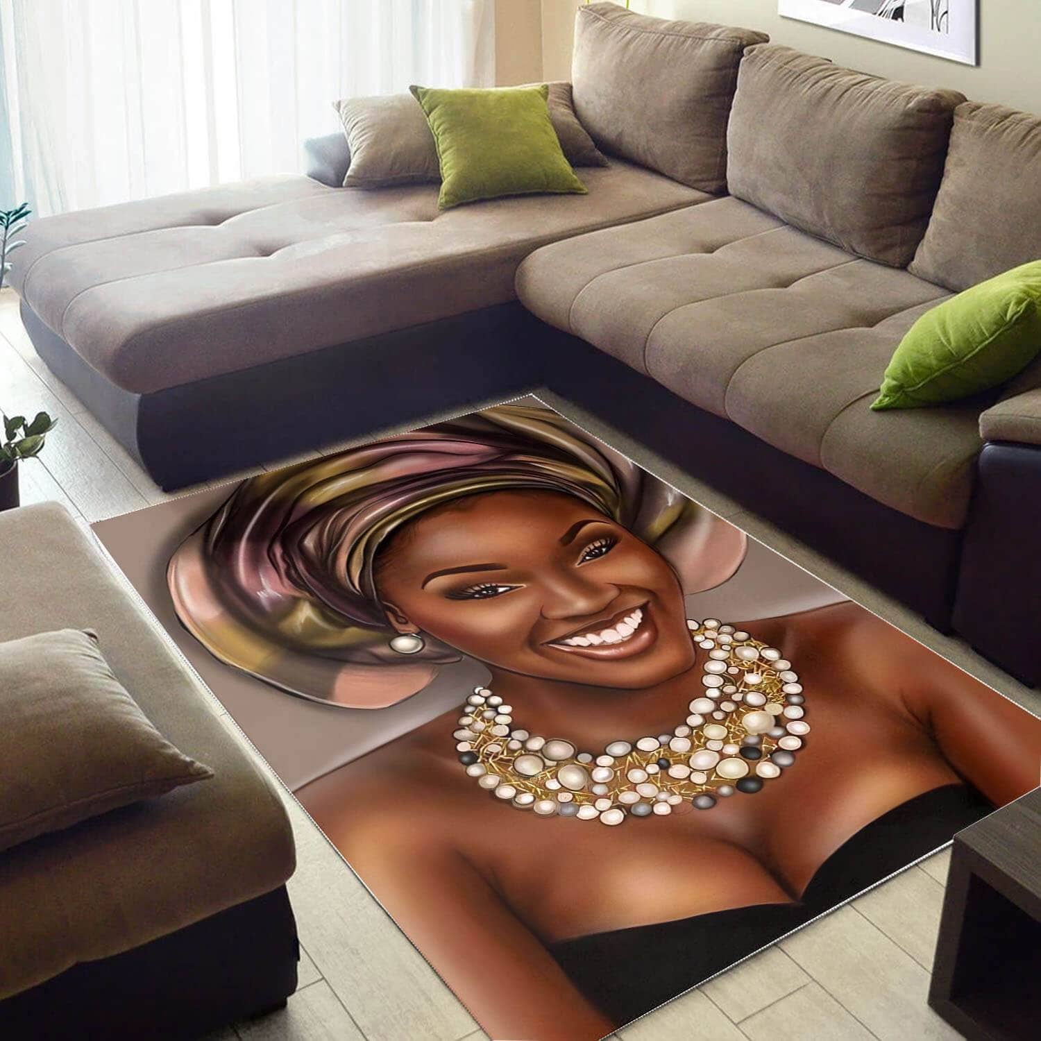 African American Pretty Girl With Afro Print Carpet Themed Rug