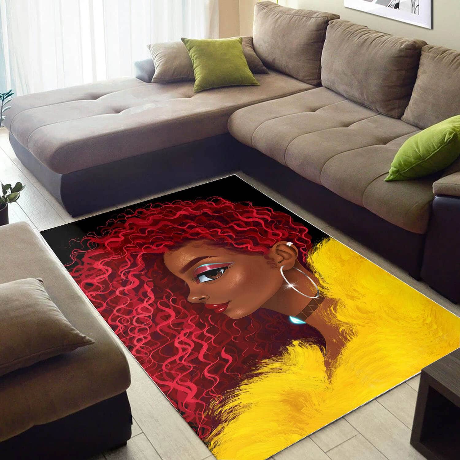 African American Pretty Melanin Girl Print Carpet Modern Afrocentric Rug