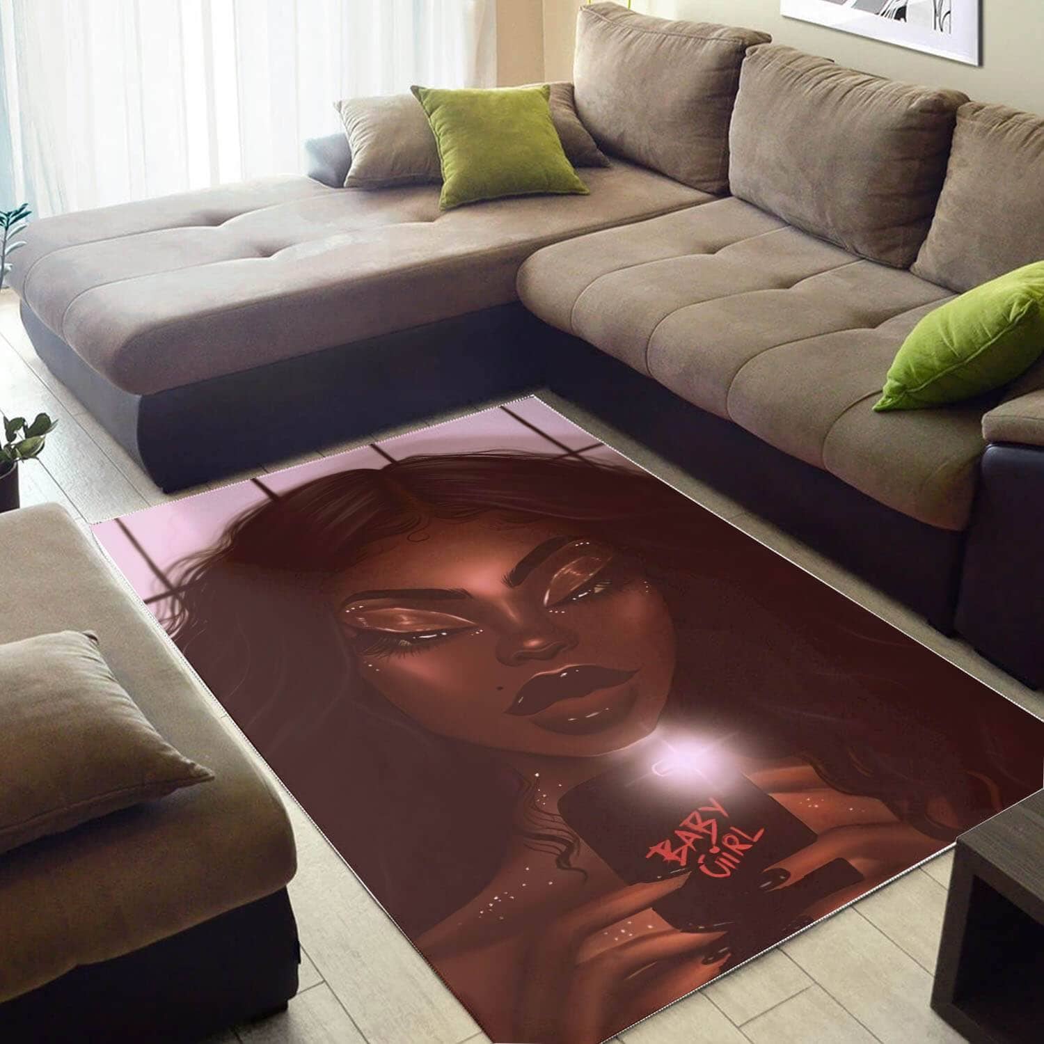 African American Pretty Melanin Girl Print Floor Afrocentric Home Rug