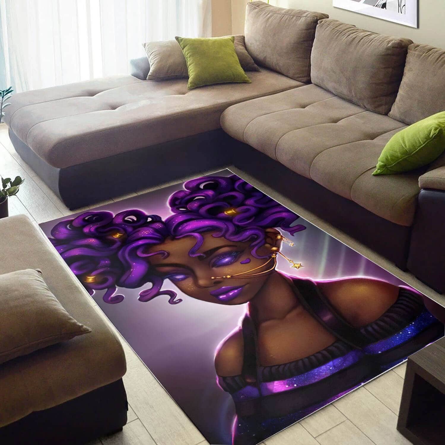 African American Pretty Melanin Woman Print Floor Afrocentric Living Room Ideas Rug