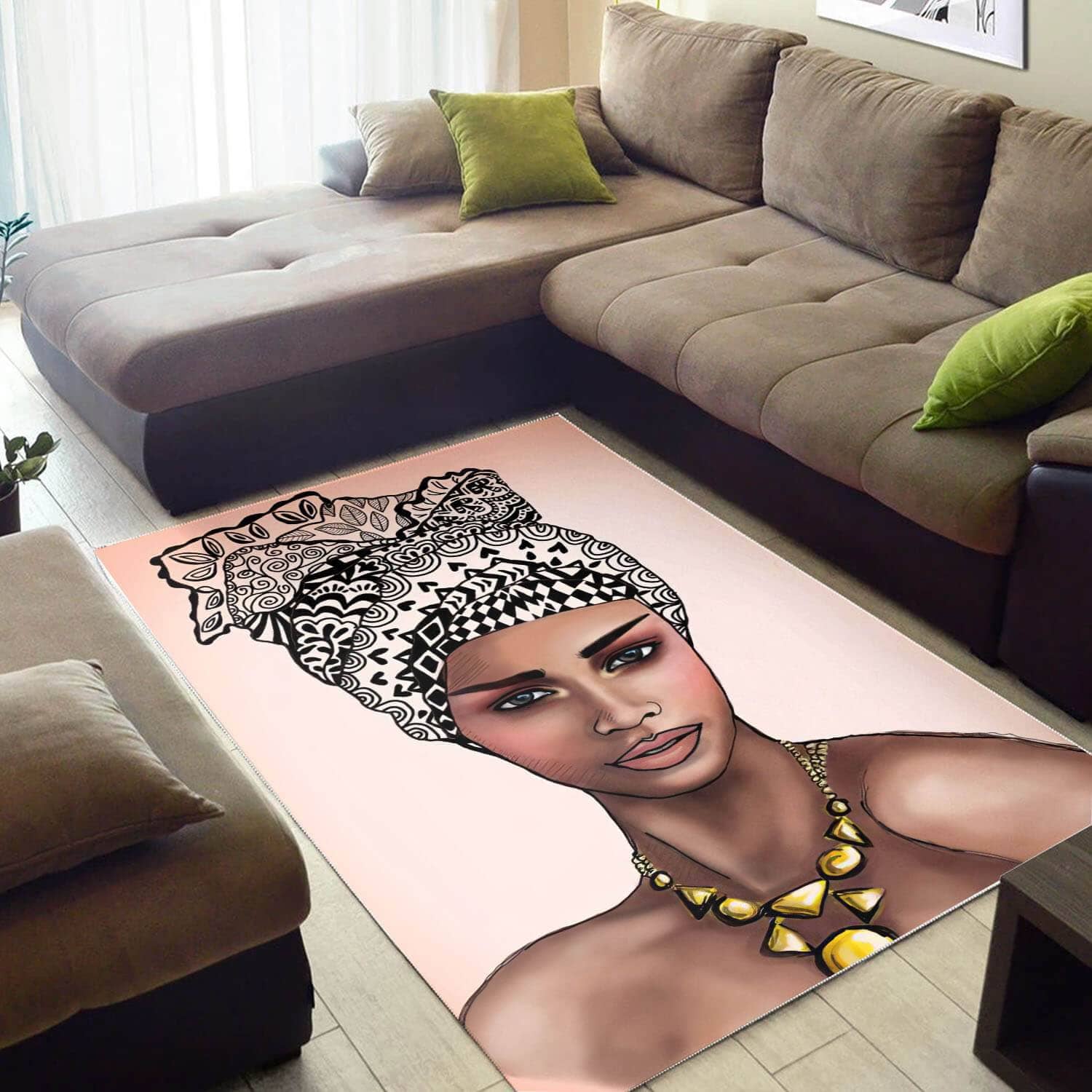 African American Pretty Melanin Woman Print Themed House Rug