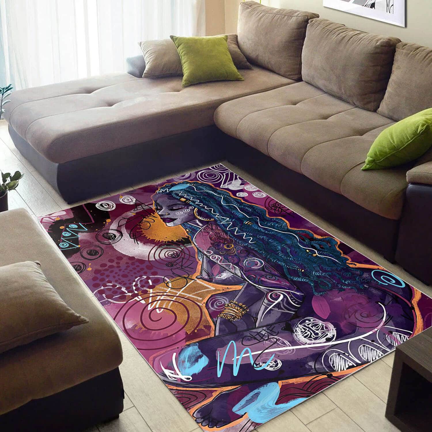 African Beautiful Afro American Girl Art Afrocentric Room Rug