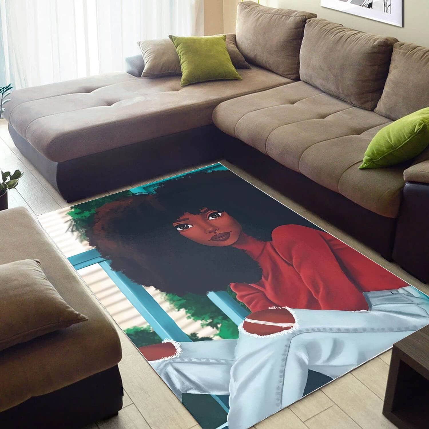 African Beautiful Afro American Girl Print Carpet Modern Themed Living Room Rug