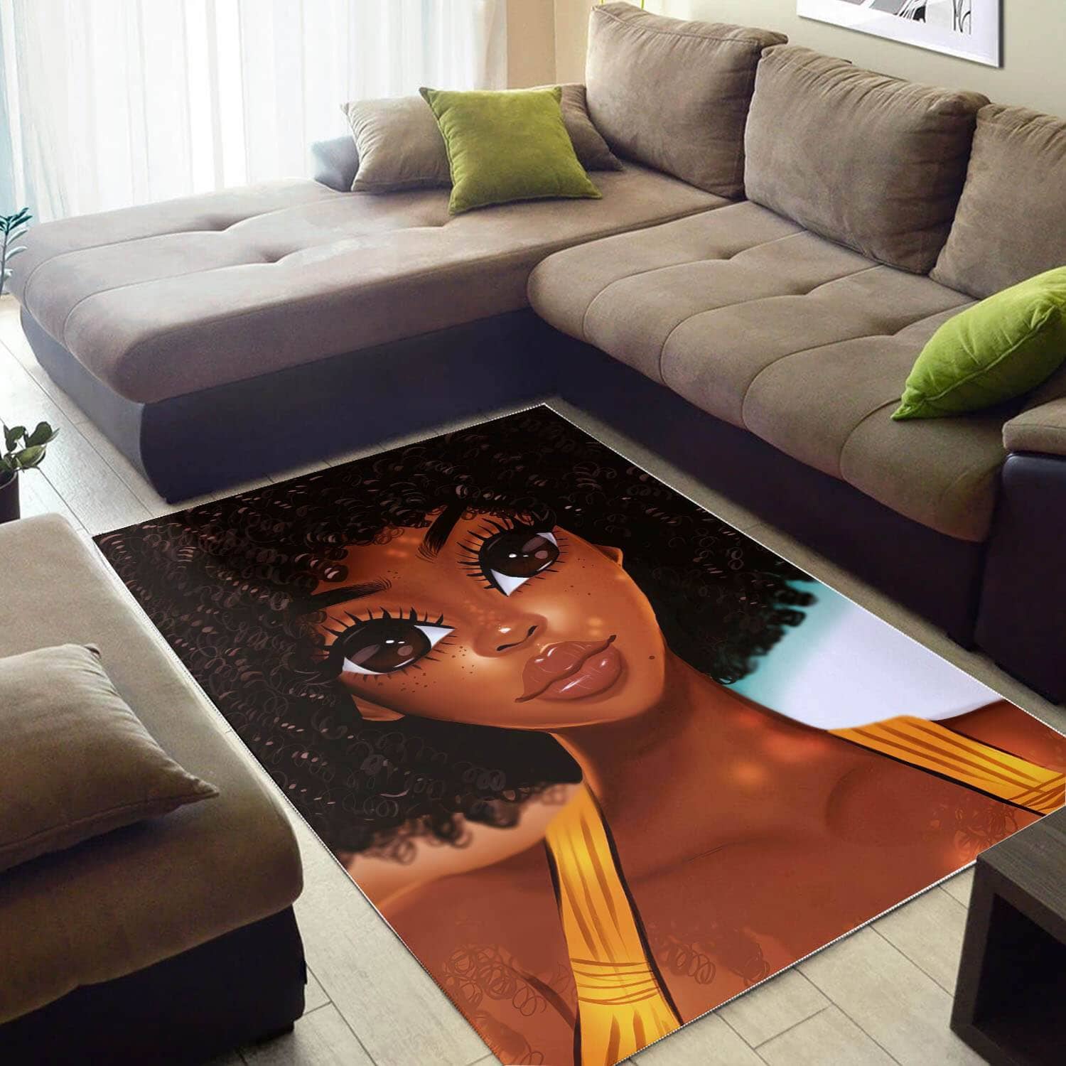 African Beautiful Afro American Girl Print Modern Themed Living Room Rug