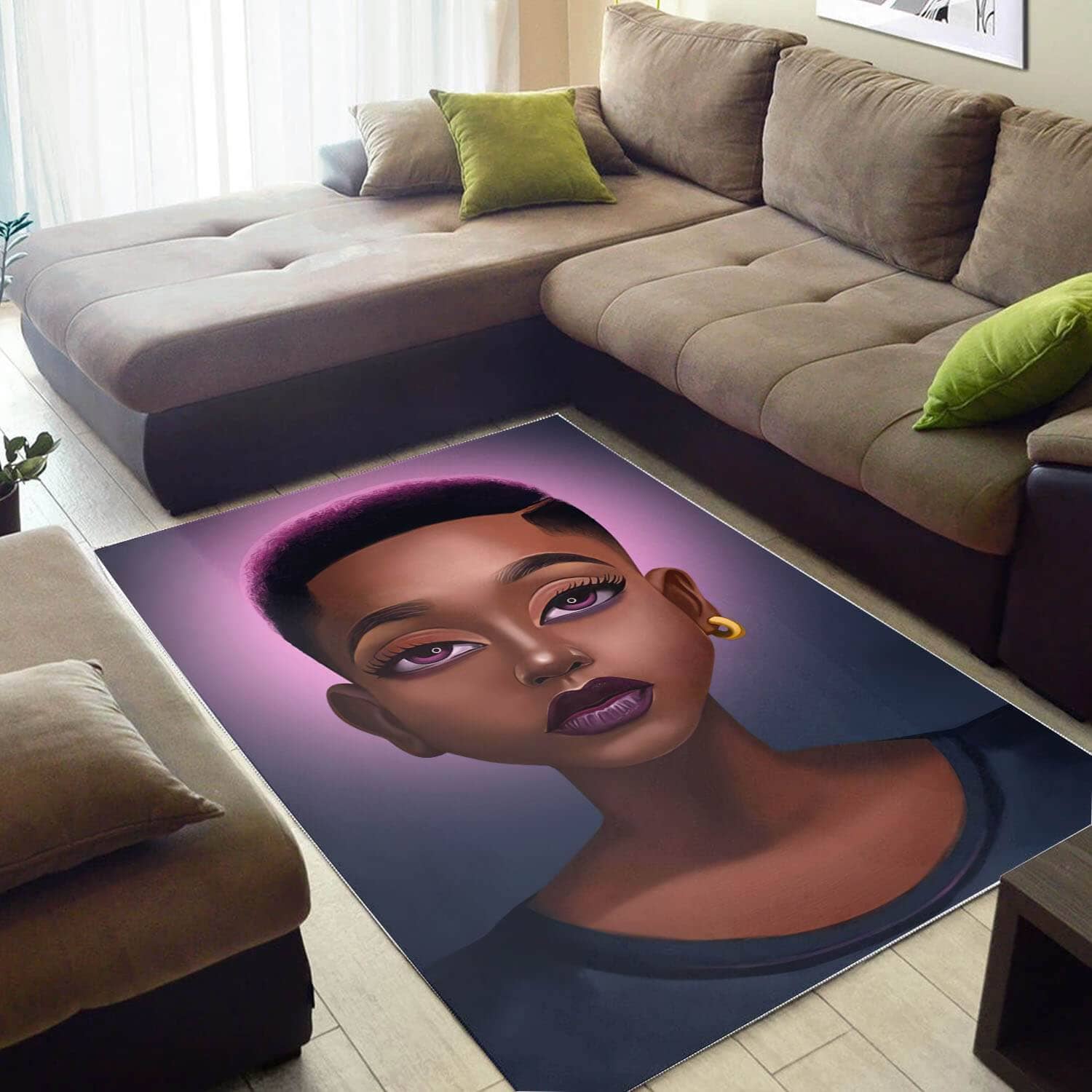 African Beautiful Afro American Girl Print Themed Living Room Rug