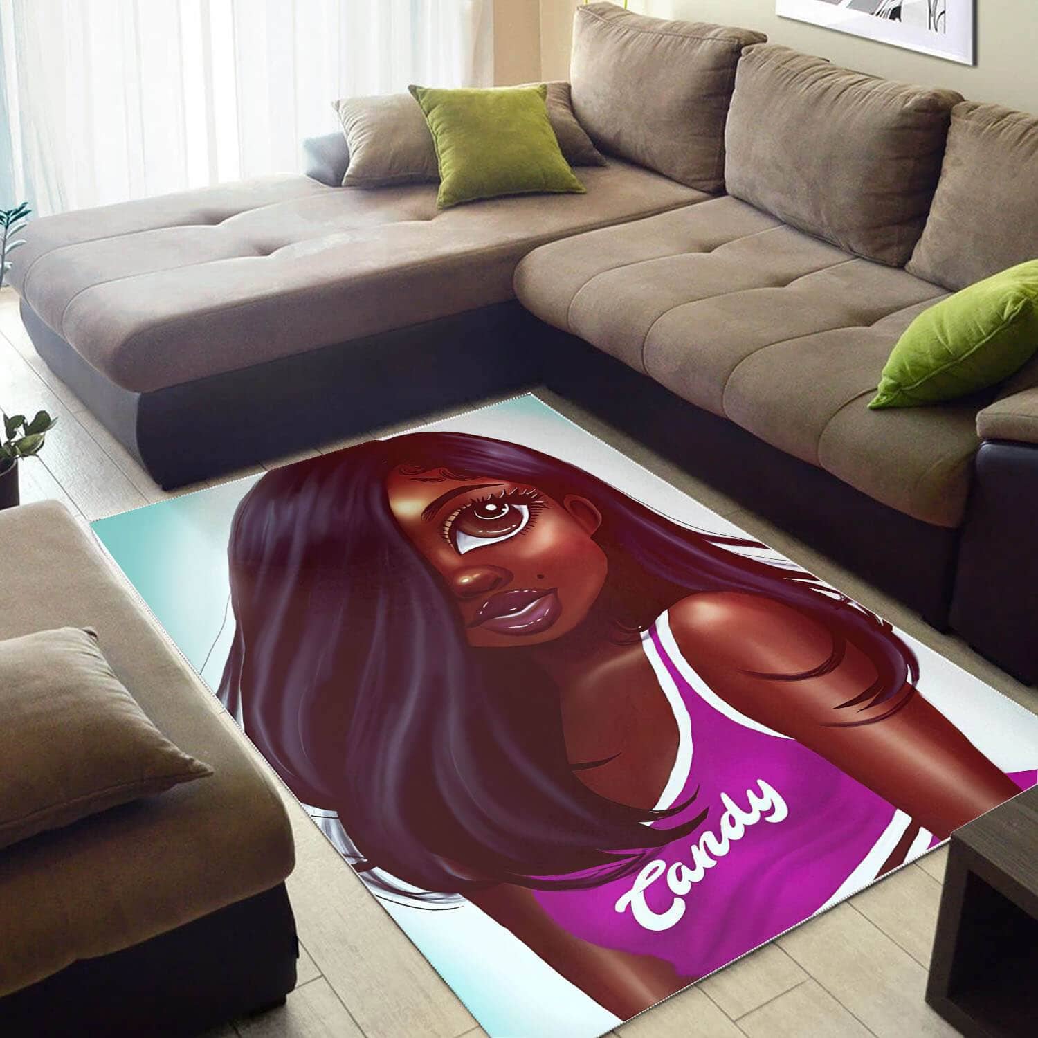 African Beautiful Afro American Woman Carpet Design Themed House Rug