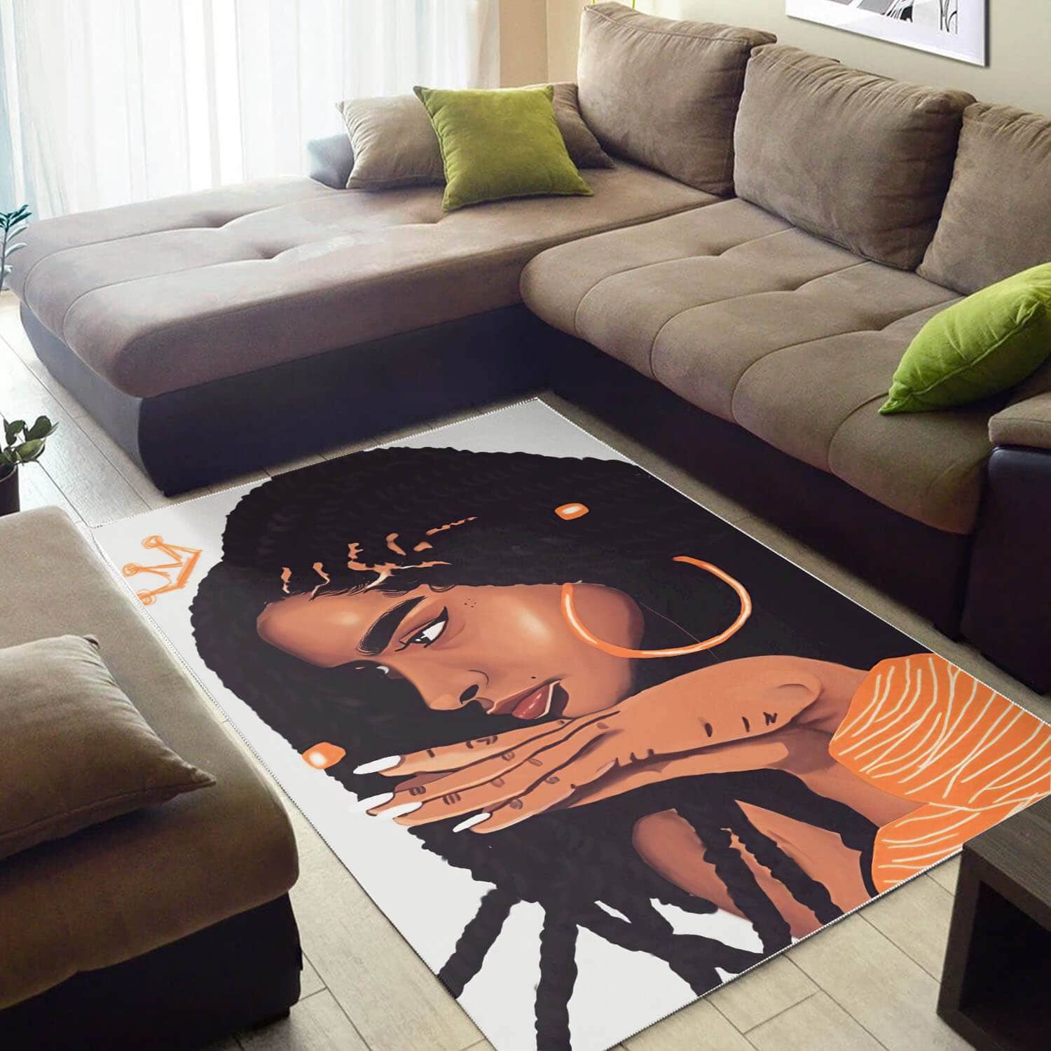 African Beautiful Afro American Woman Themed Modern Afrocentric Rug
