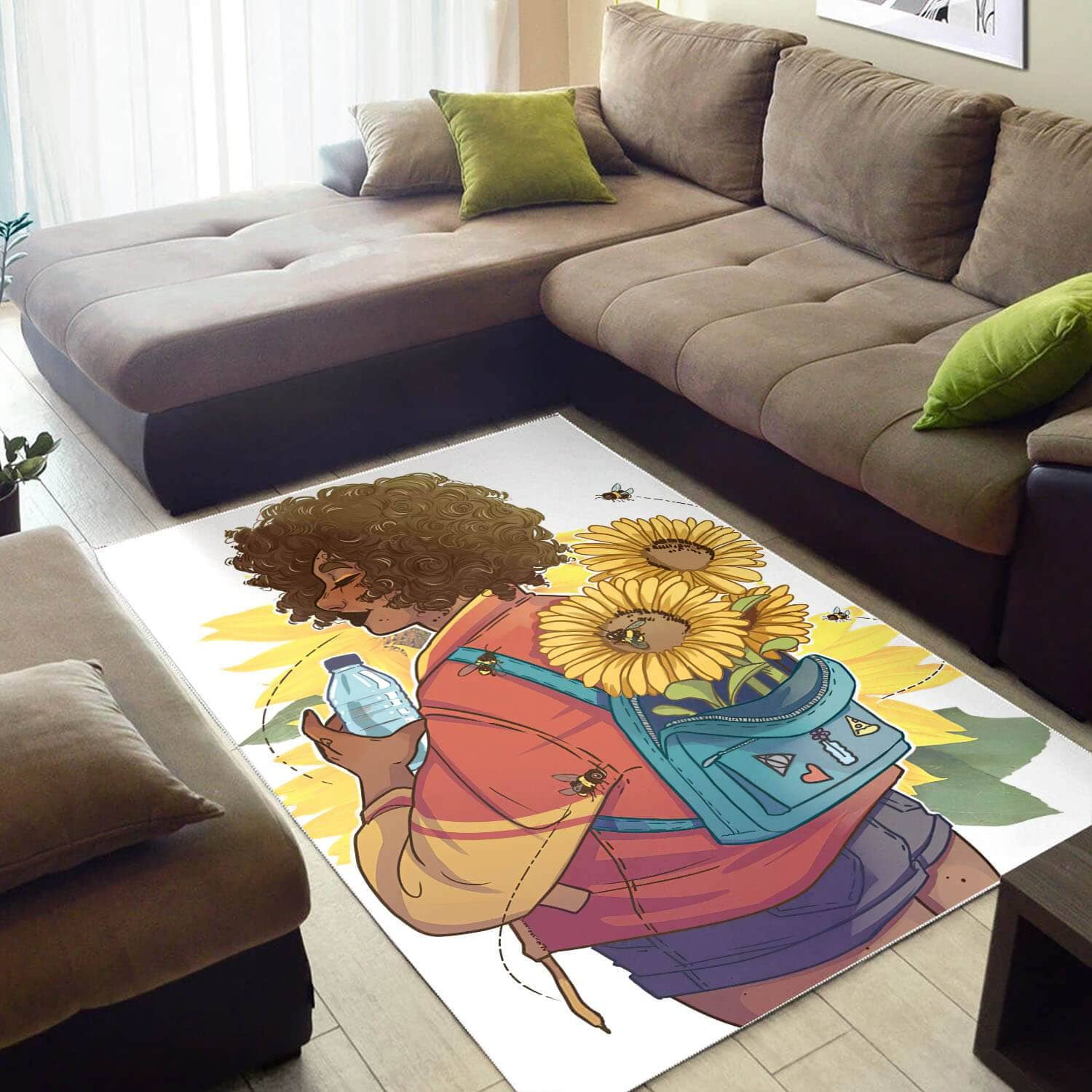 African Beautiful Afro Girl Print Carpet Afrocentric Room Rug