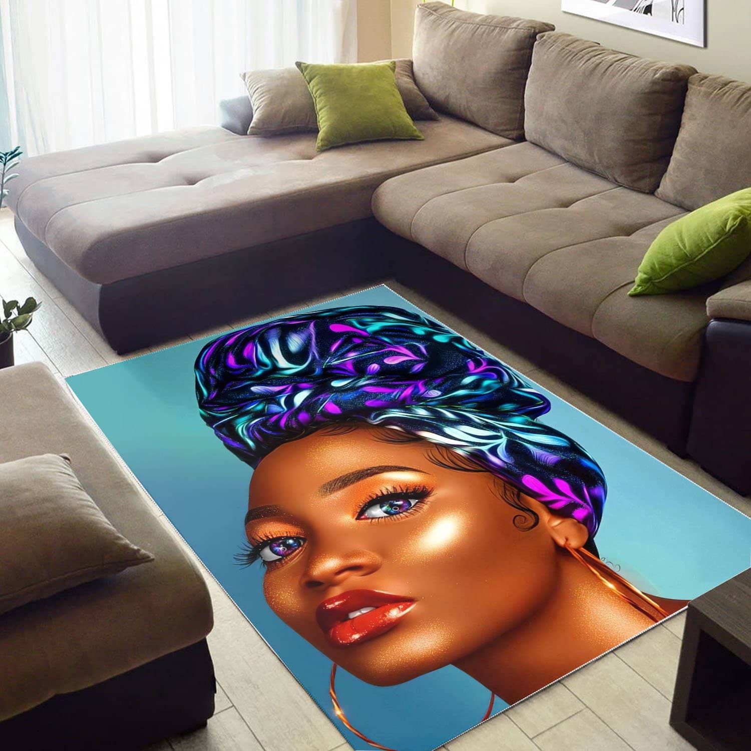 African Beautiful Afro Lady Carpet Design Afrocentric Home Rug