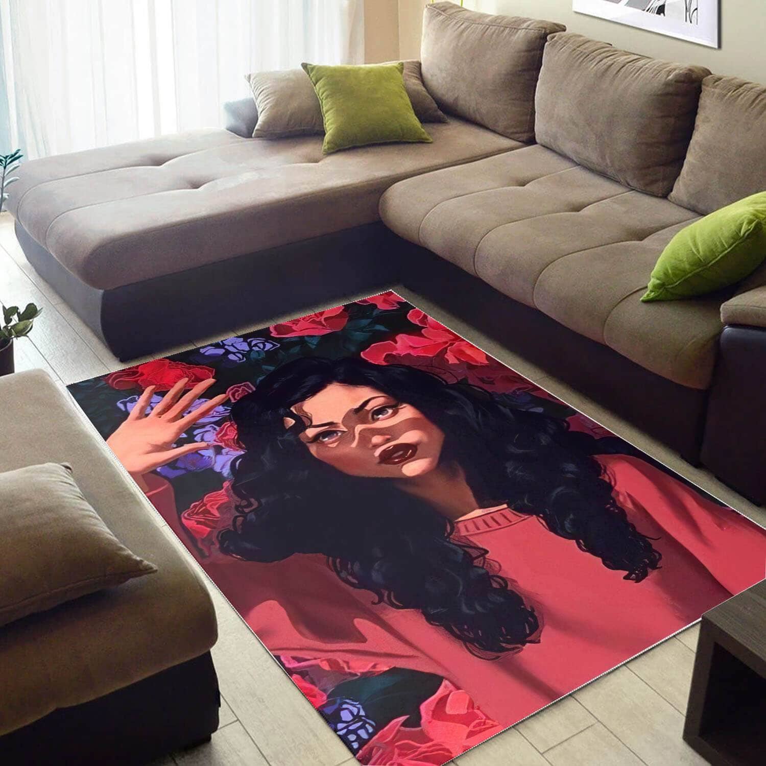 African Beautiful Afro Lady Style Afrocentric Home Rug