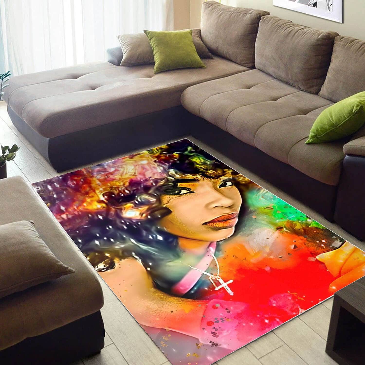 African Beautiful Afro Woman Themed Afrocentric Rug