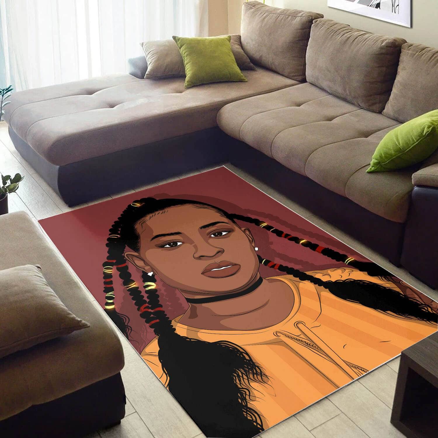 African Beautiful Afrocentric Lady Design Floor Decorating Ideas Rug