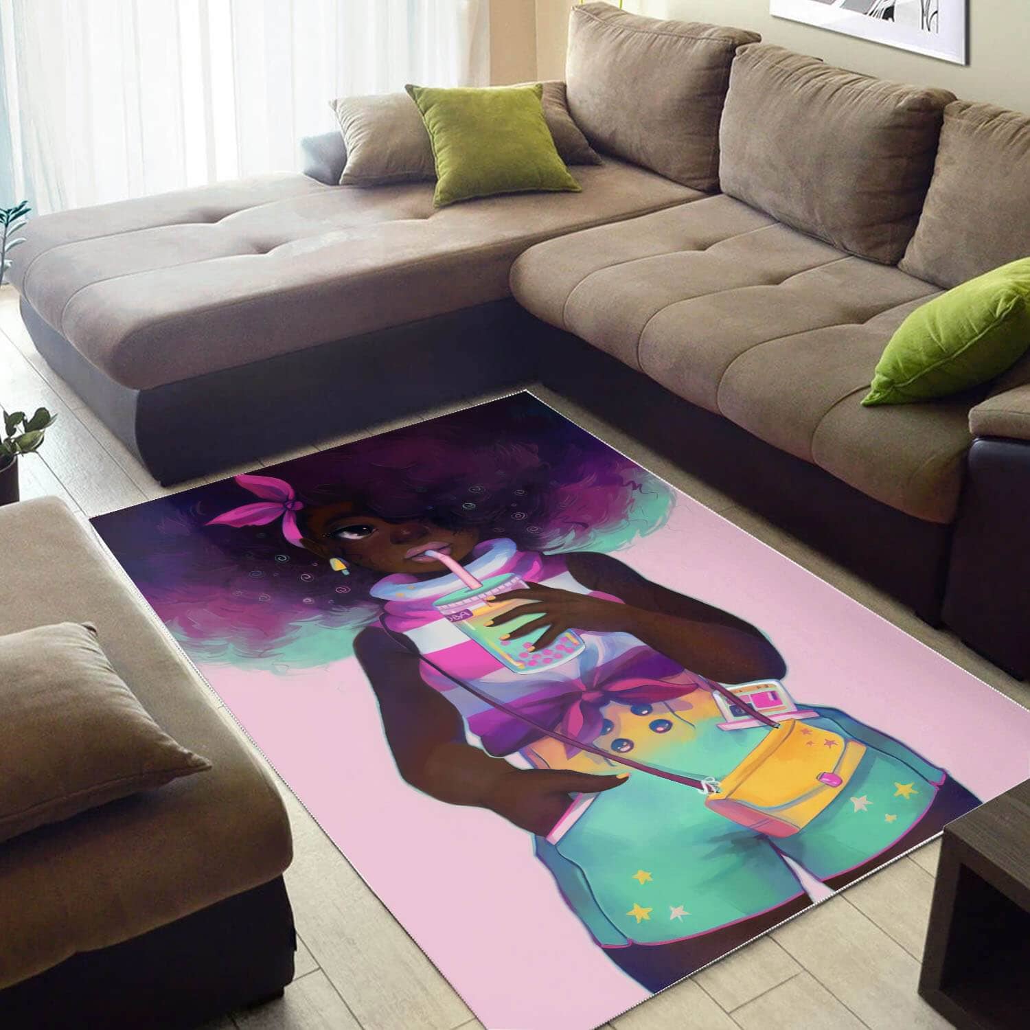 African Beautiful Black Afro Girl Carpet Design Themed Living Room Rug