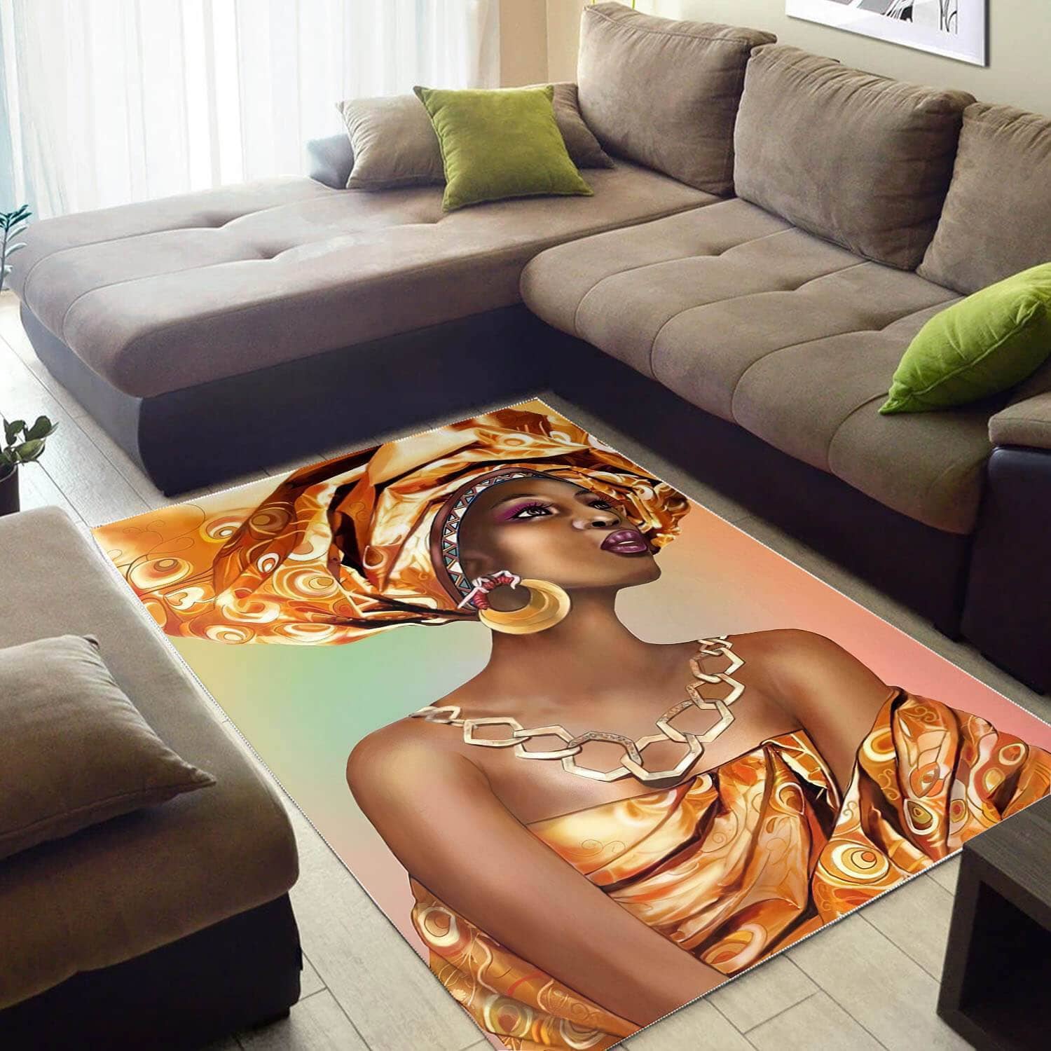 African Beautiful Black Afro Lady American Art Afrocentric Home Rug