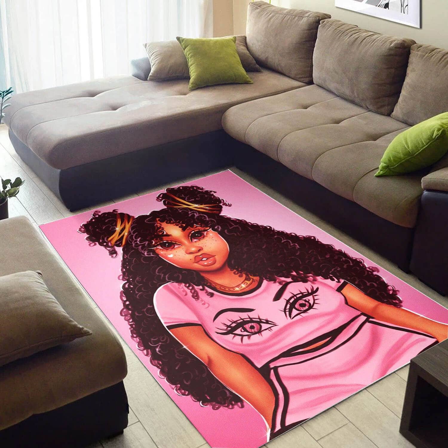 African Beautiful Black Girl Print Floor Themed Living Room Rug