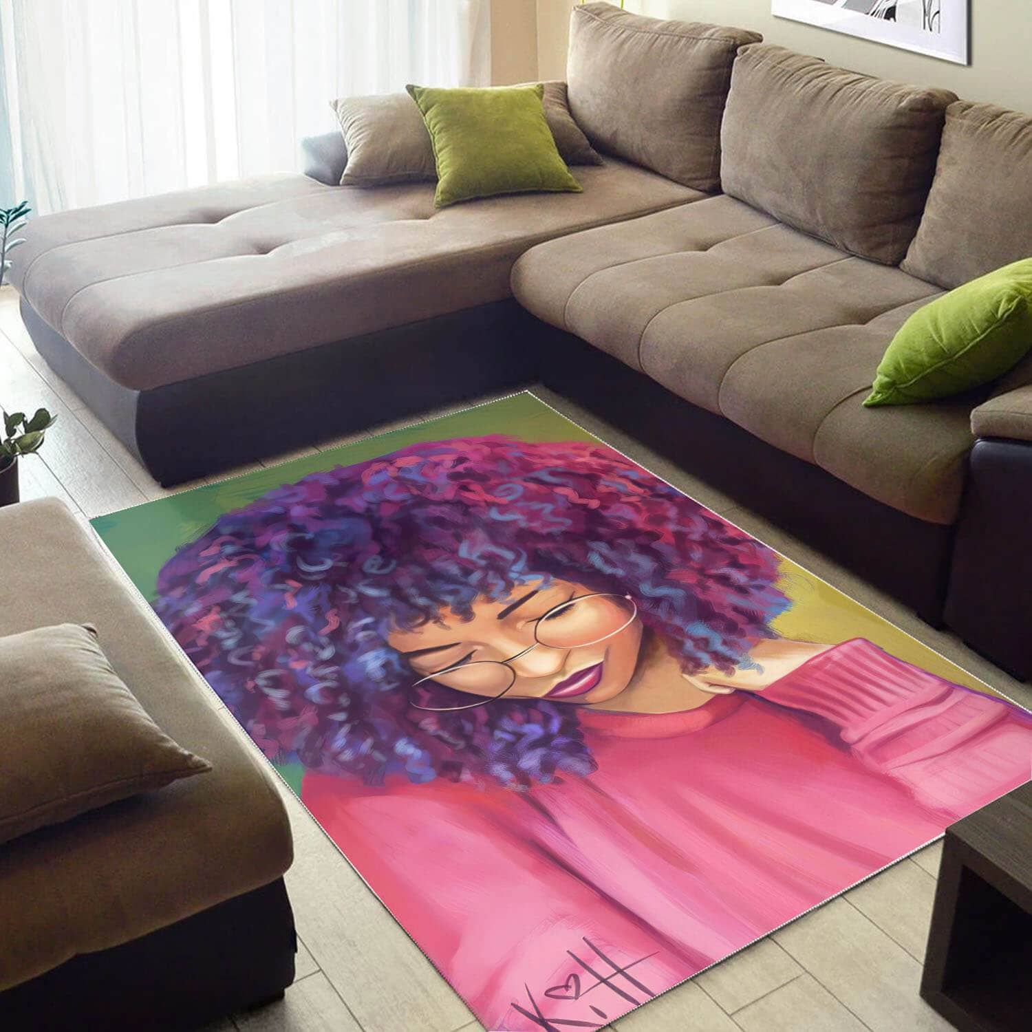 African Beautiful Black Woman With Afro Print Floor Afrocentric Home Rug