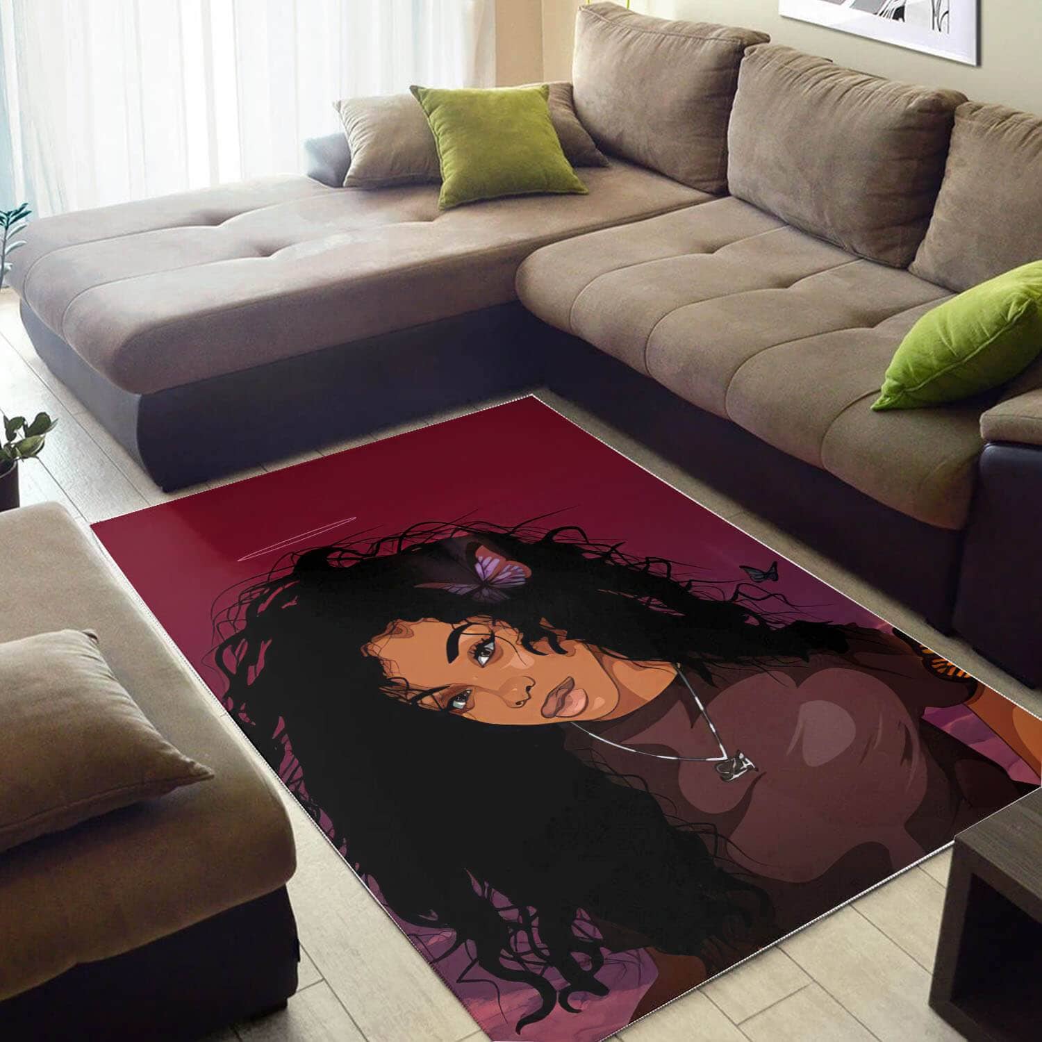 African Beautiful Girl With Afro Print Floor Themed Decorating Ideas Rug