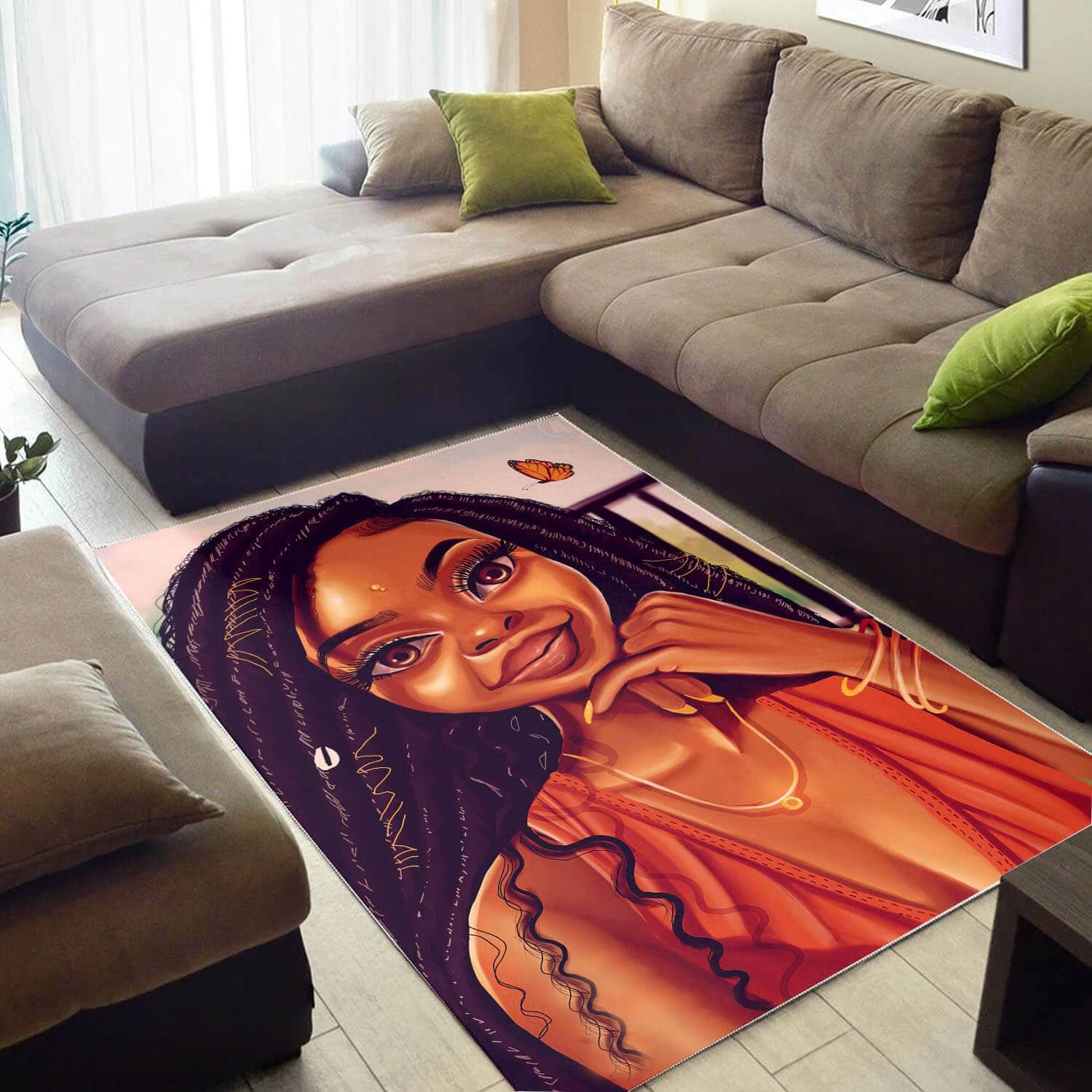 African Beautiful Lady With Afro Print Carpet Themed Living Room Rug