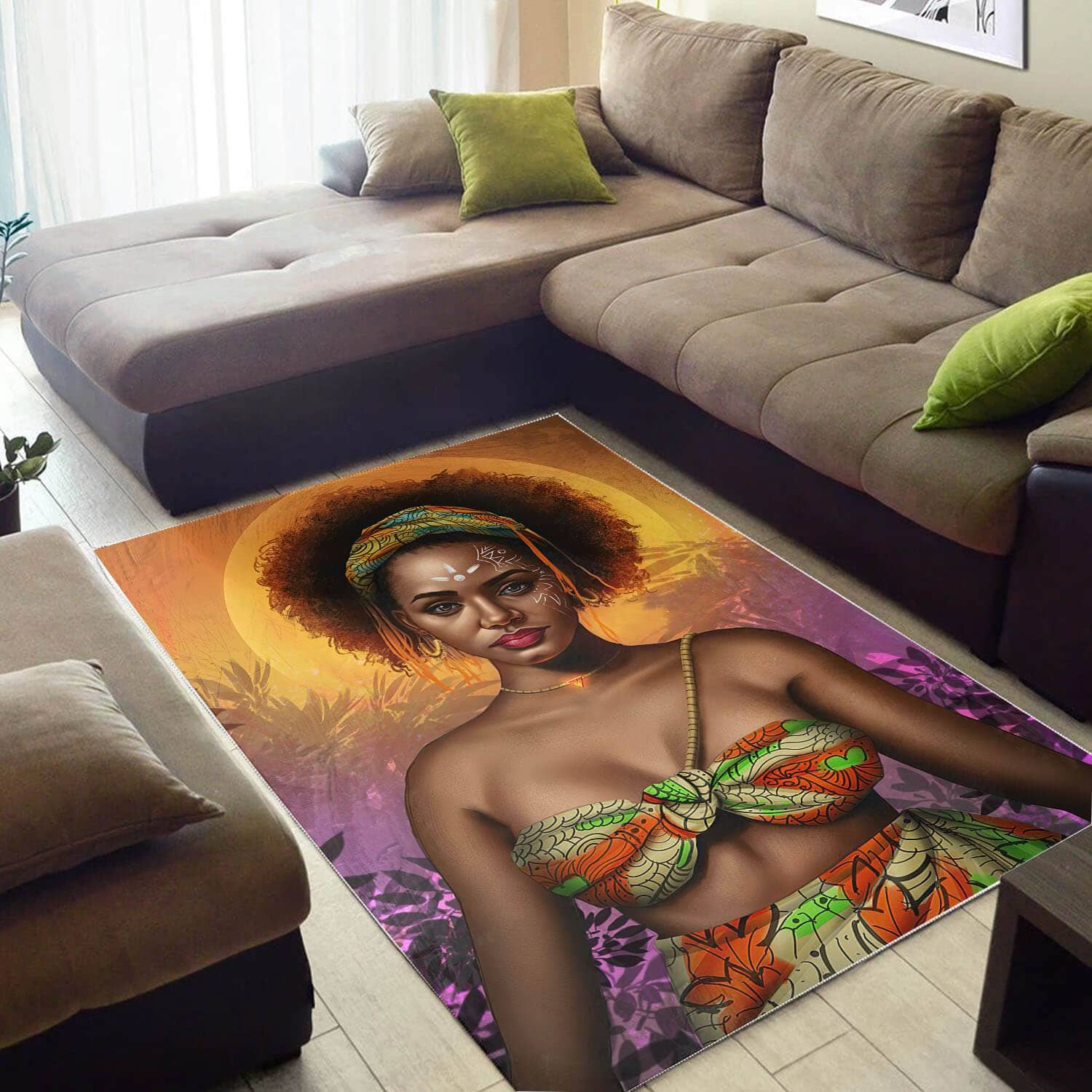 African Beautiful Melanin Beauty Girl American Art Themed Living Room Rug