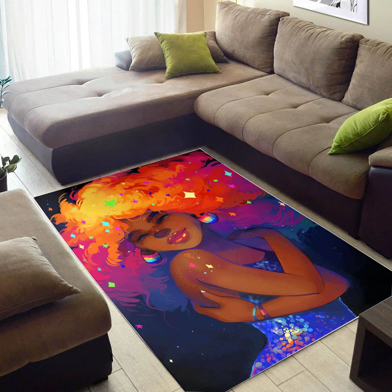 African Pretty Afro American Woman Design Floor Modern Afrocentric Rug