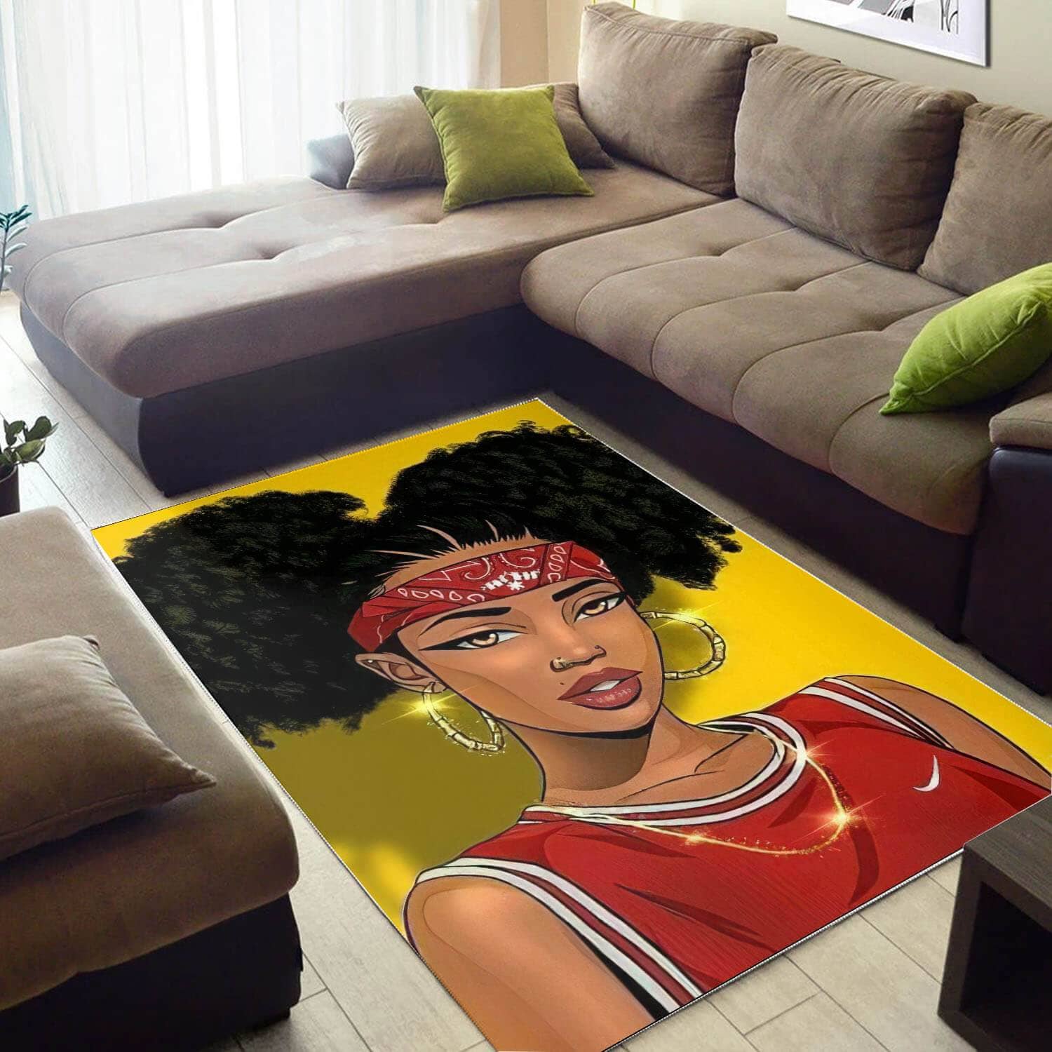 African Pretty Afro Girl Themed Rug