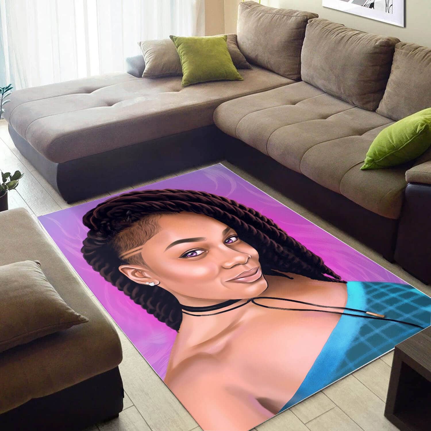 African Pretty Afro Lady American Art Themed House Rug