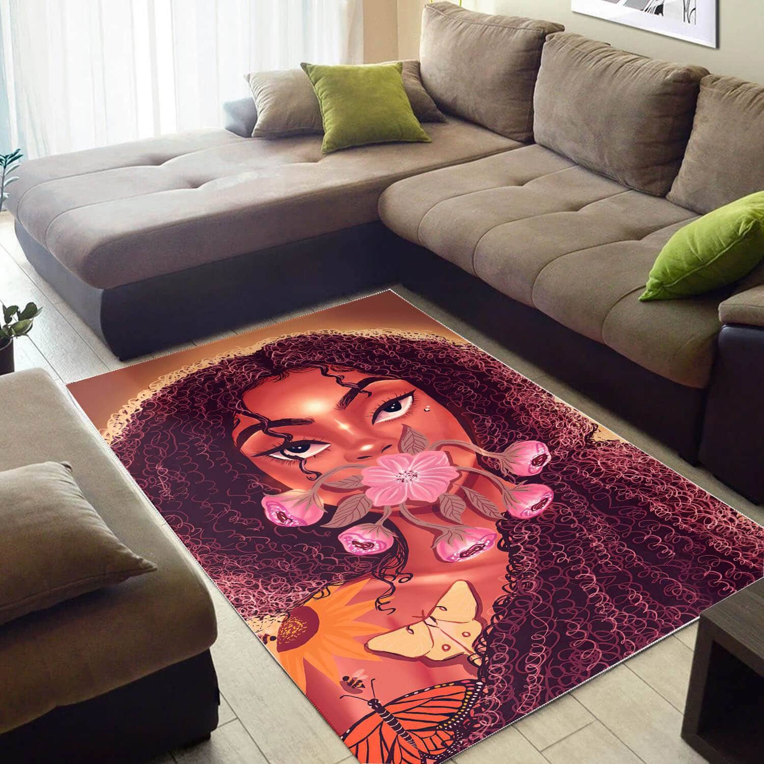 African Pretty Afro Lady Inspired Afrocentric Home Rug