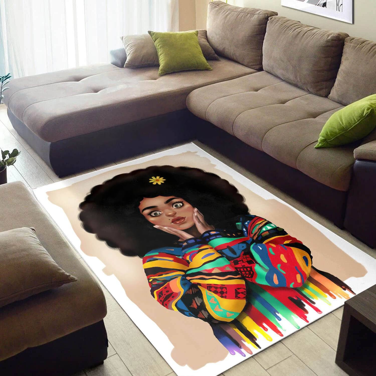 African Pretty Afro Woman Carpet Afrocentric Home Rug