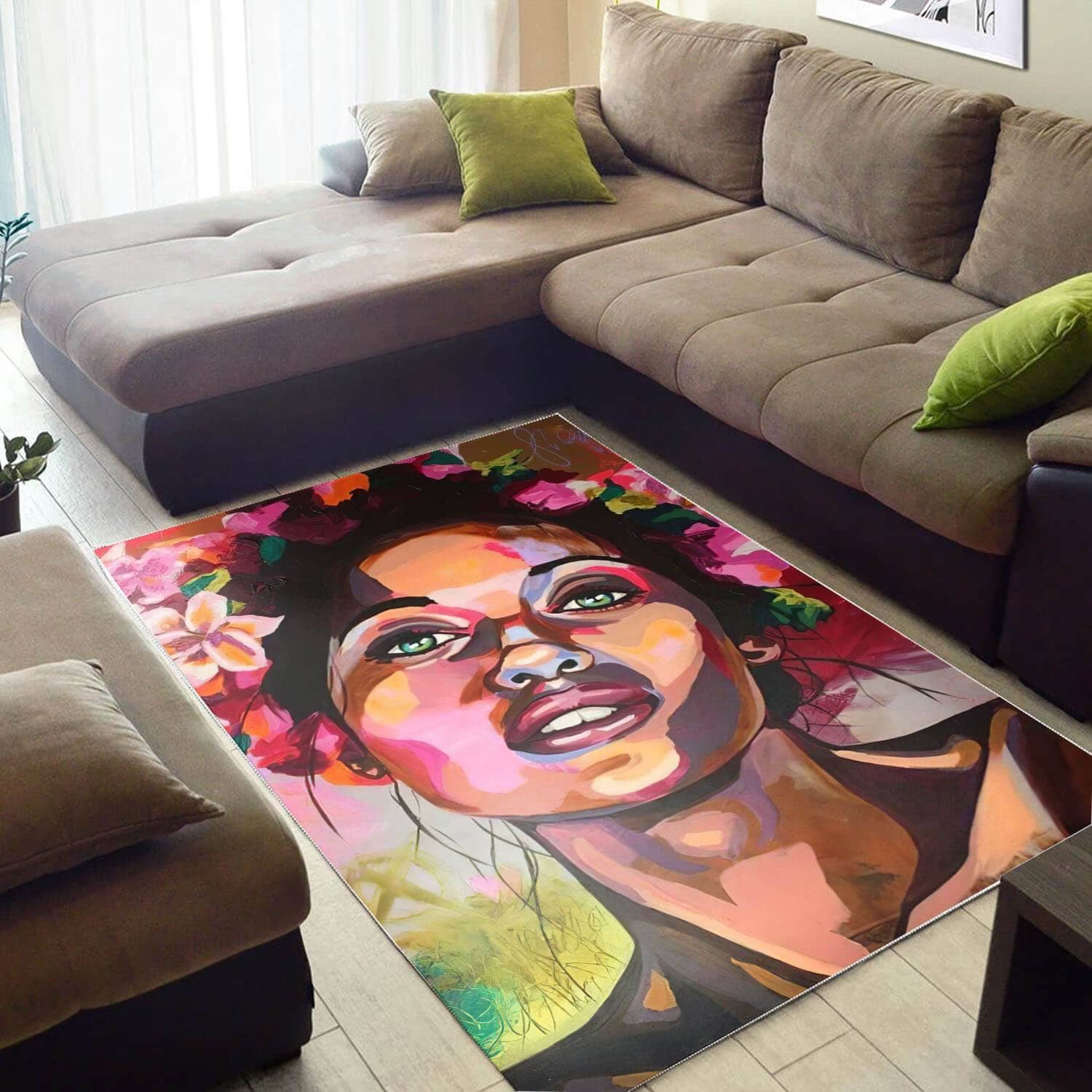 African Pretty Afrocentric Lady Style Themed Rug