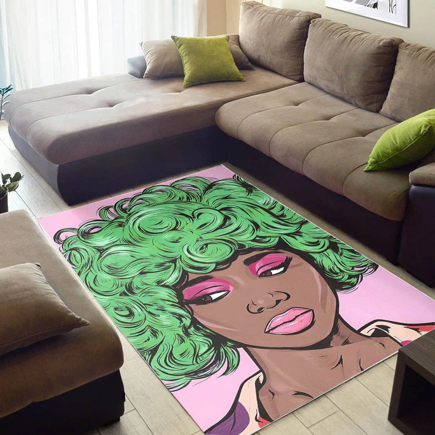African Pretty Black Afro Girl Themed Afrocentric Rug