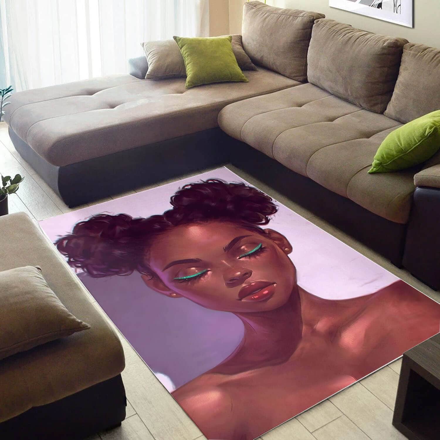 African Pretty Black Girl Afro Style Afrocentric Home Rug