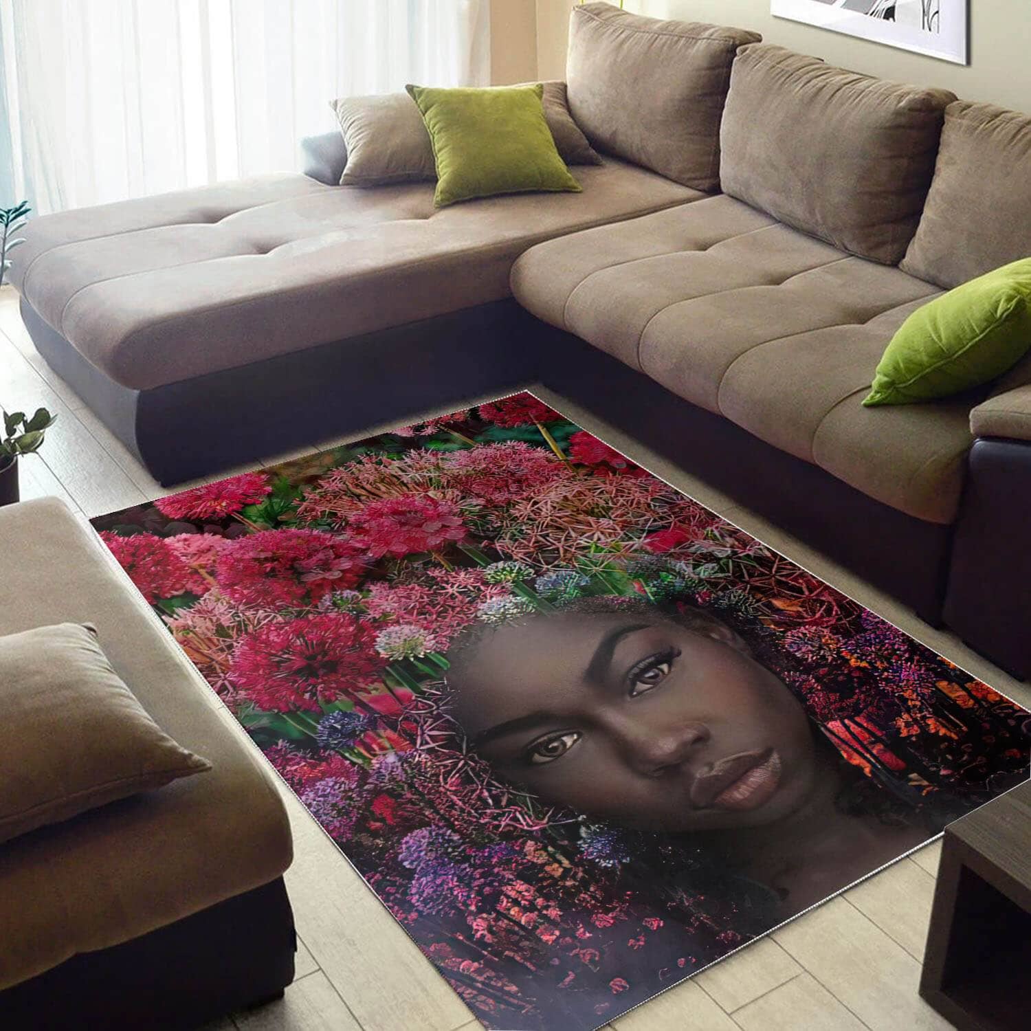 African Pretty Black Woman Carpet Design Modern Themed Living Room Rug