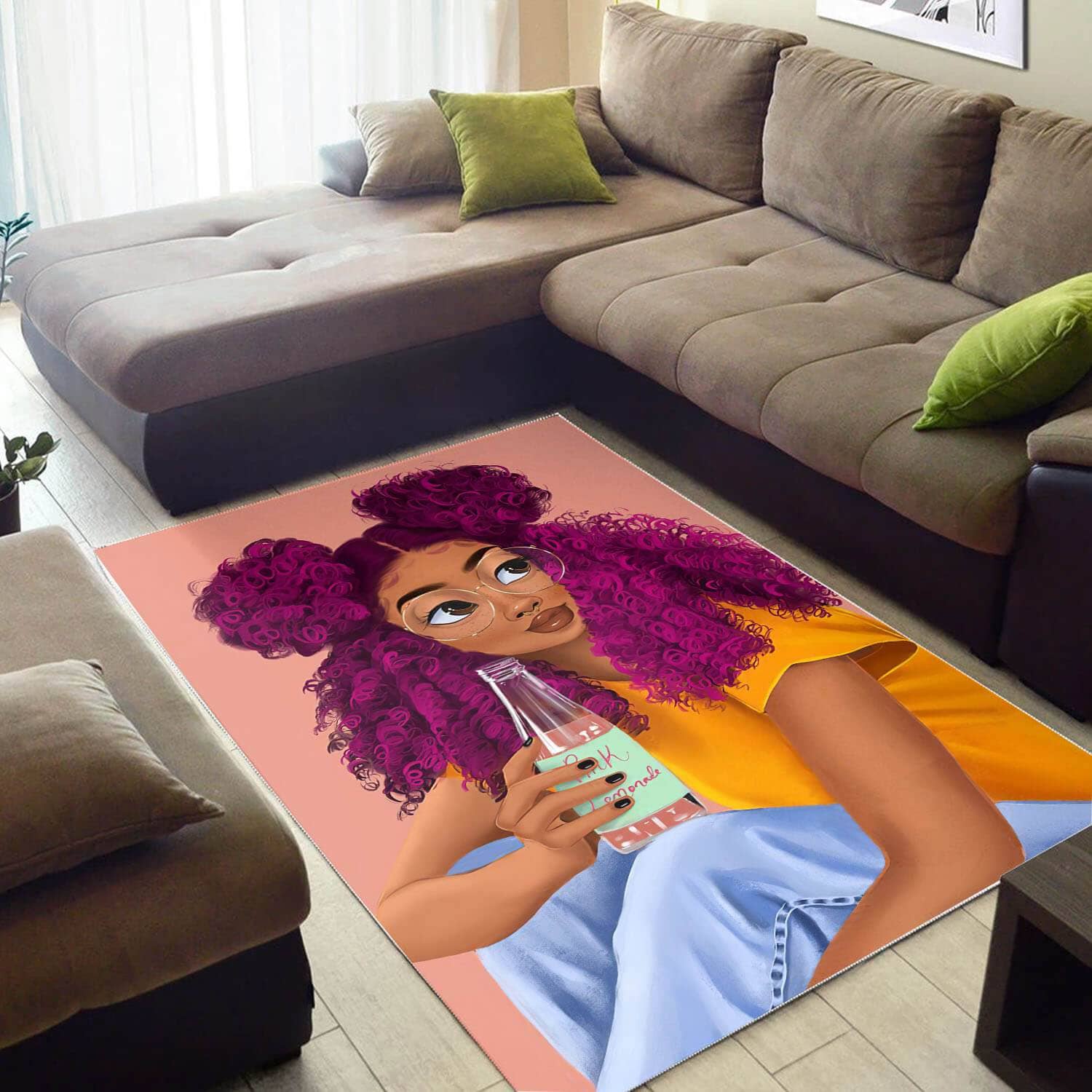 African Pretty Black Woman Print Carpet Modern Afrocentric Rug