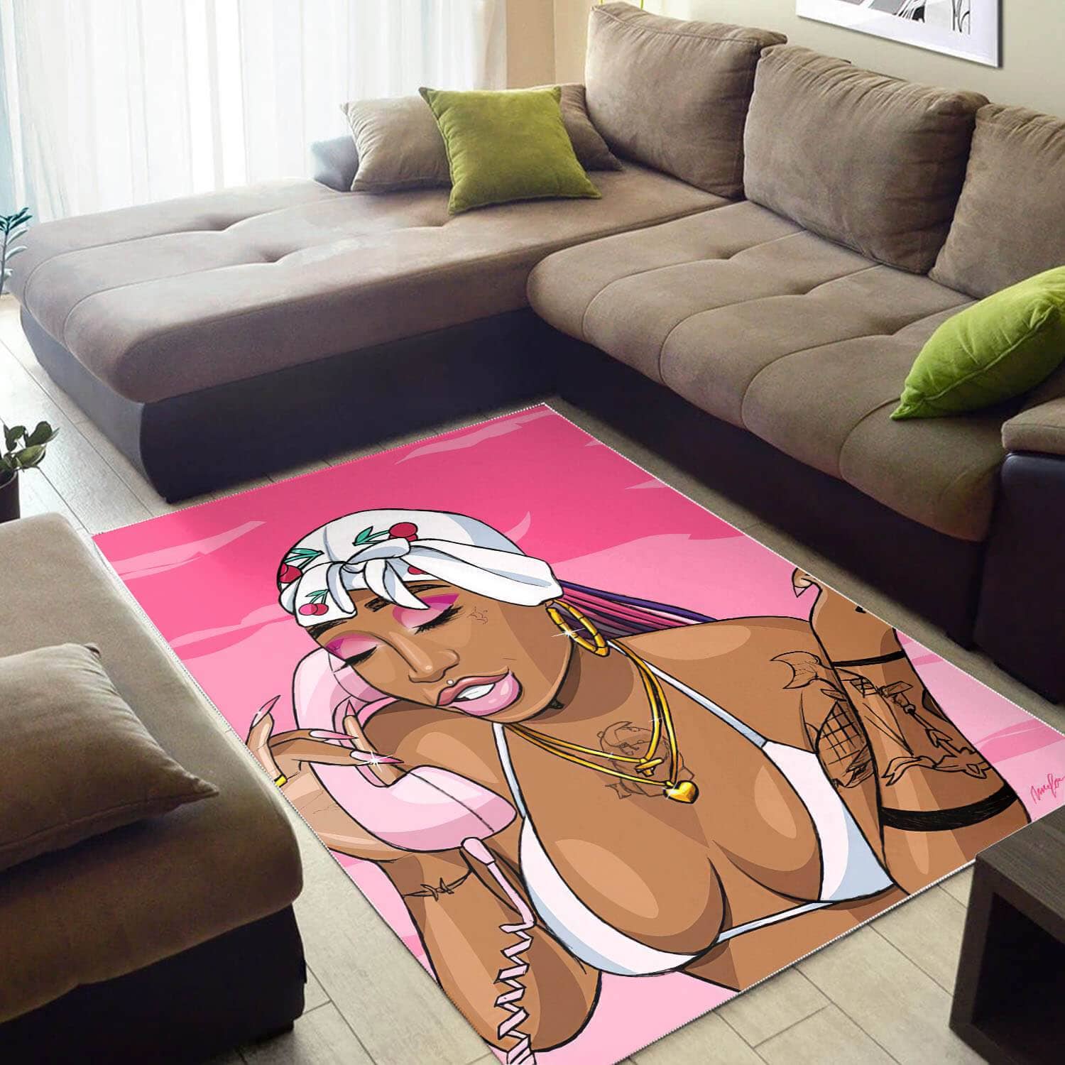 African Pretty Lady With Afro Inspired Afrocentric Home Rug