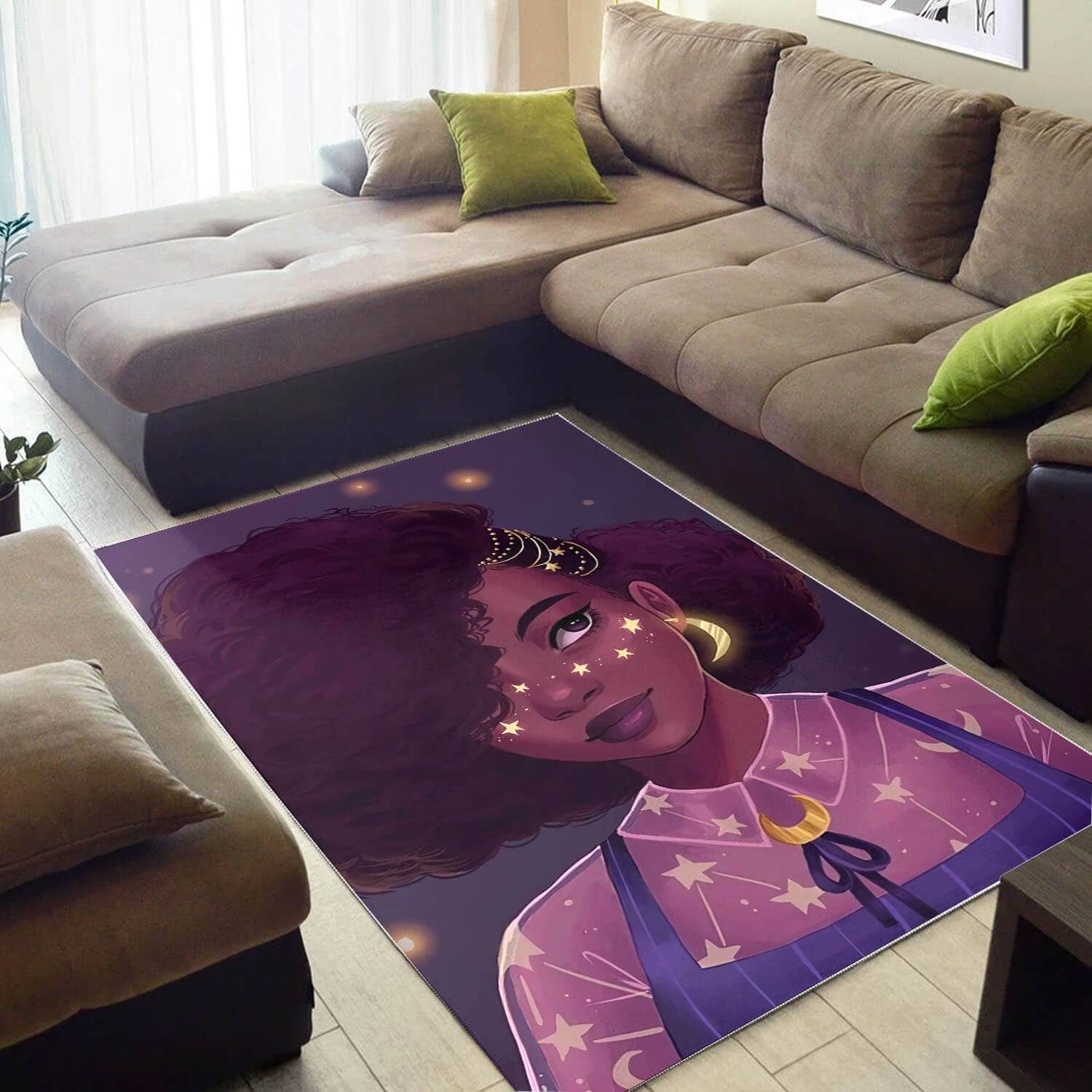 African Pretty Lady With Afro Inspired Afrocentric Themed Rug