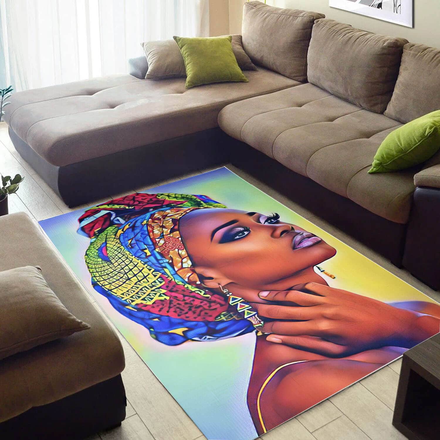 African Pretty Lady With Afro Print Floor Modern Themed Living Room Rug