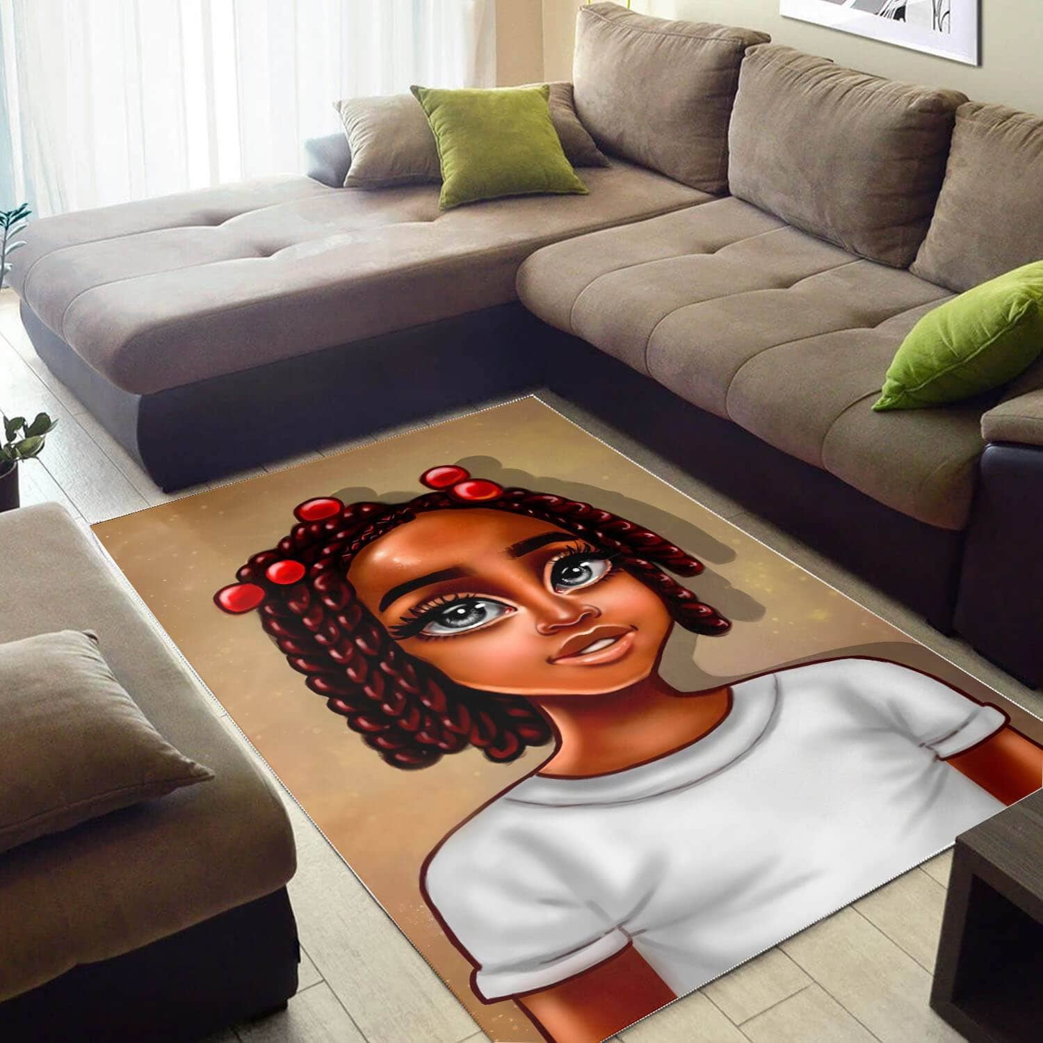 African Pretty Lady With Afro Print Floor Themed Rug