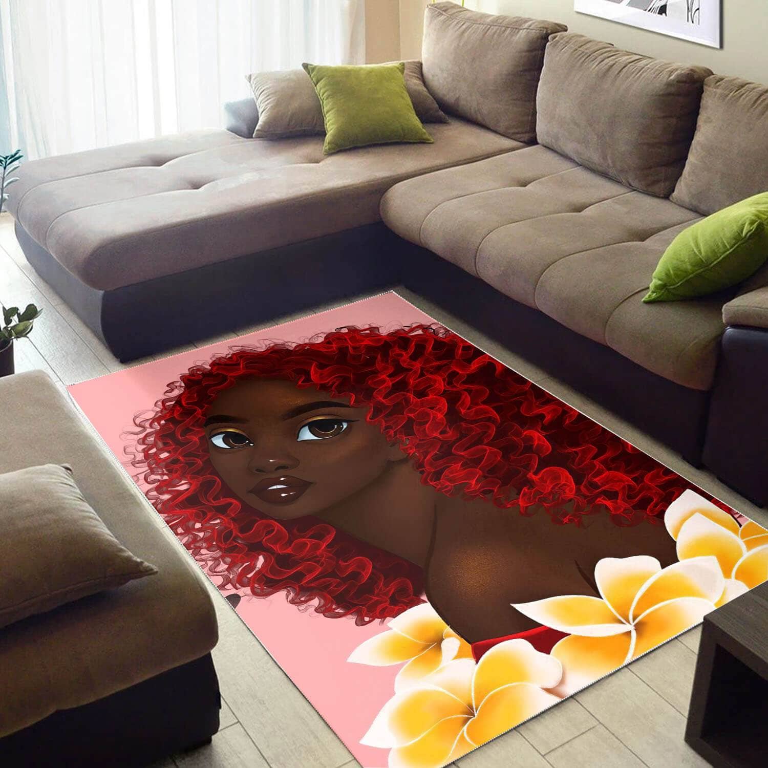 African Pretty Melanin Girl American Print Afrocentric Rug