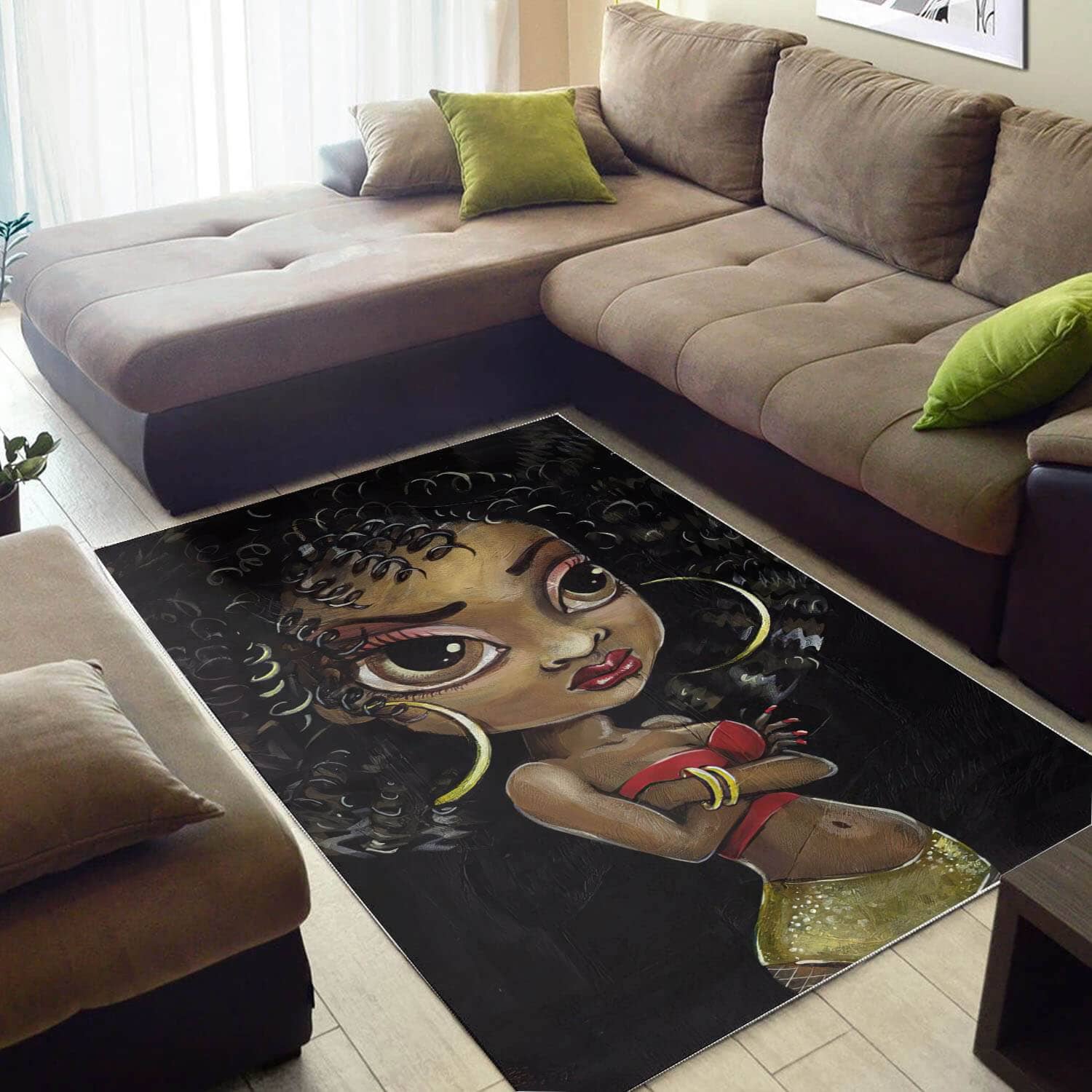 Afrocentric Beautiful Afro American Girl African Art Home Rug