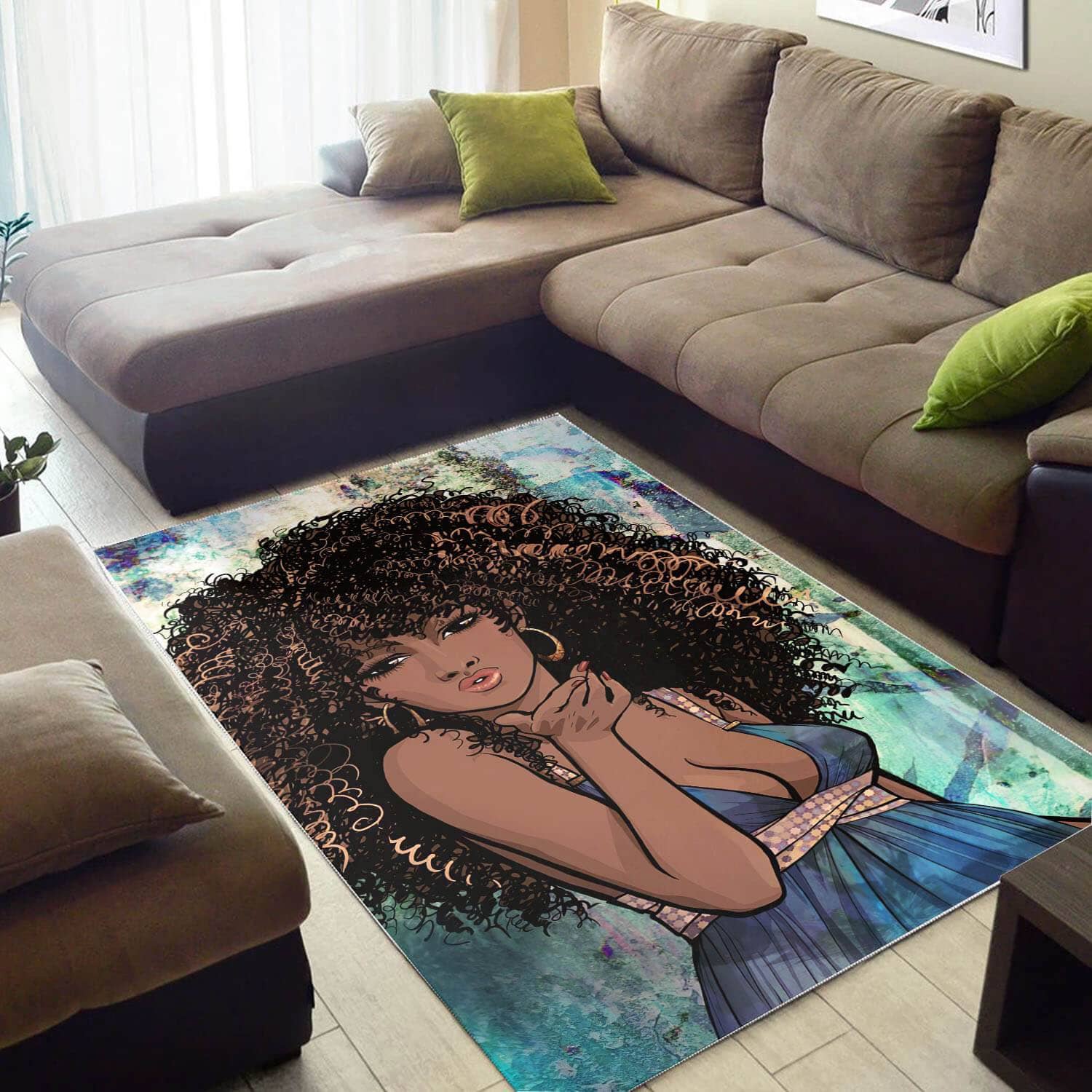 Afrocentric Beautiful Afro Girl African American Print Themed Home Rug