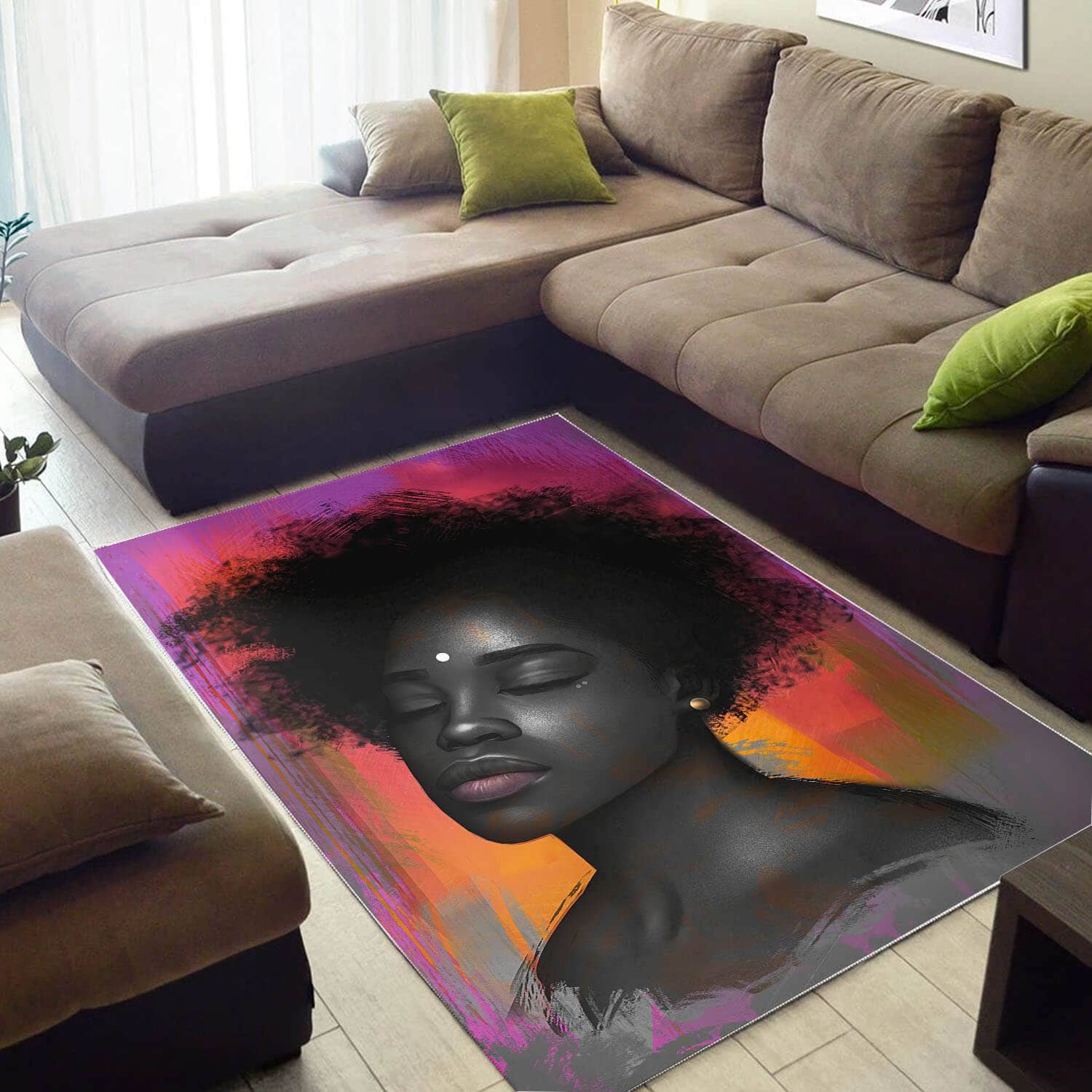 Afrocentric Beautiful Afro Lady African American Print Themed Home Rug